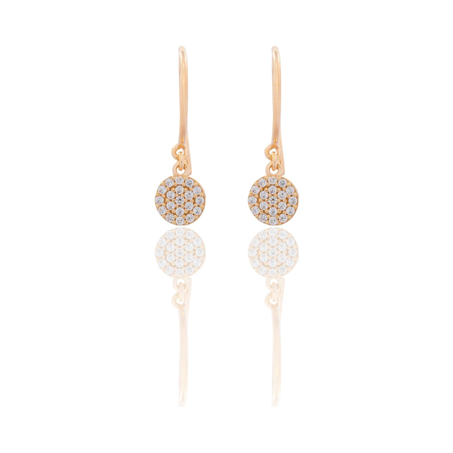 Orecchini Oro Giallo Oro 18 carati Tondo  Pendente Chiusura Monachina  Zirconi Bianchi