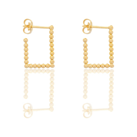 Orecchini Oro Giallo Oro 18 carati  Rettangolo  Pallinato Aperto Solo Oro