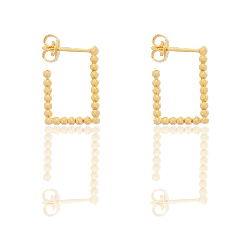 Orecchini Oro Giallo Oro 18 carati  Rettangolo  Pallinato Aperto Solo Oro