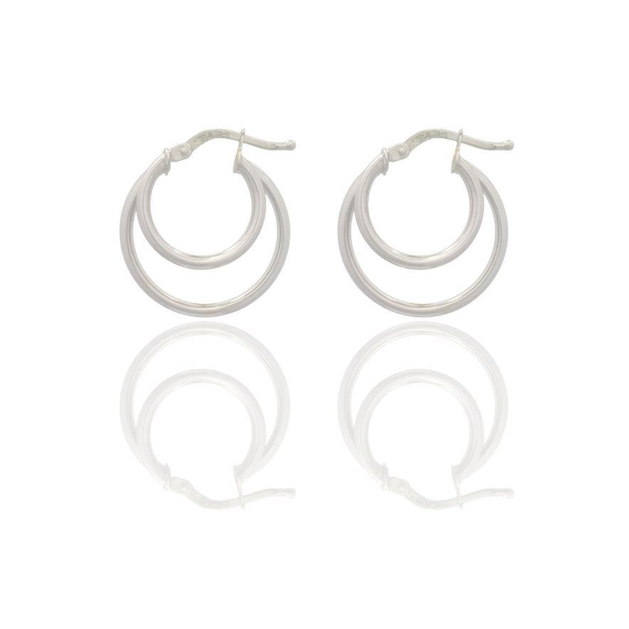 Orecchini Oro Bianco Oro 18 carati Doppio Cerchio Solo Oro