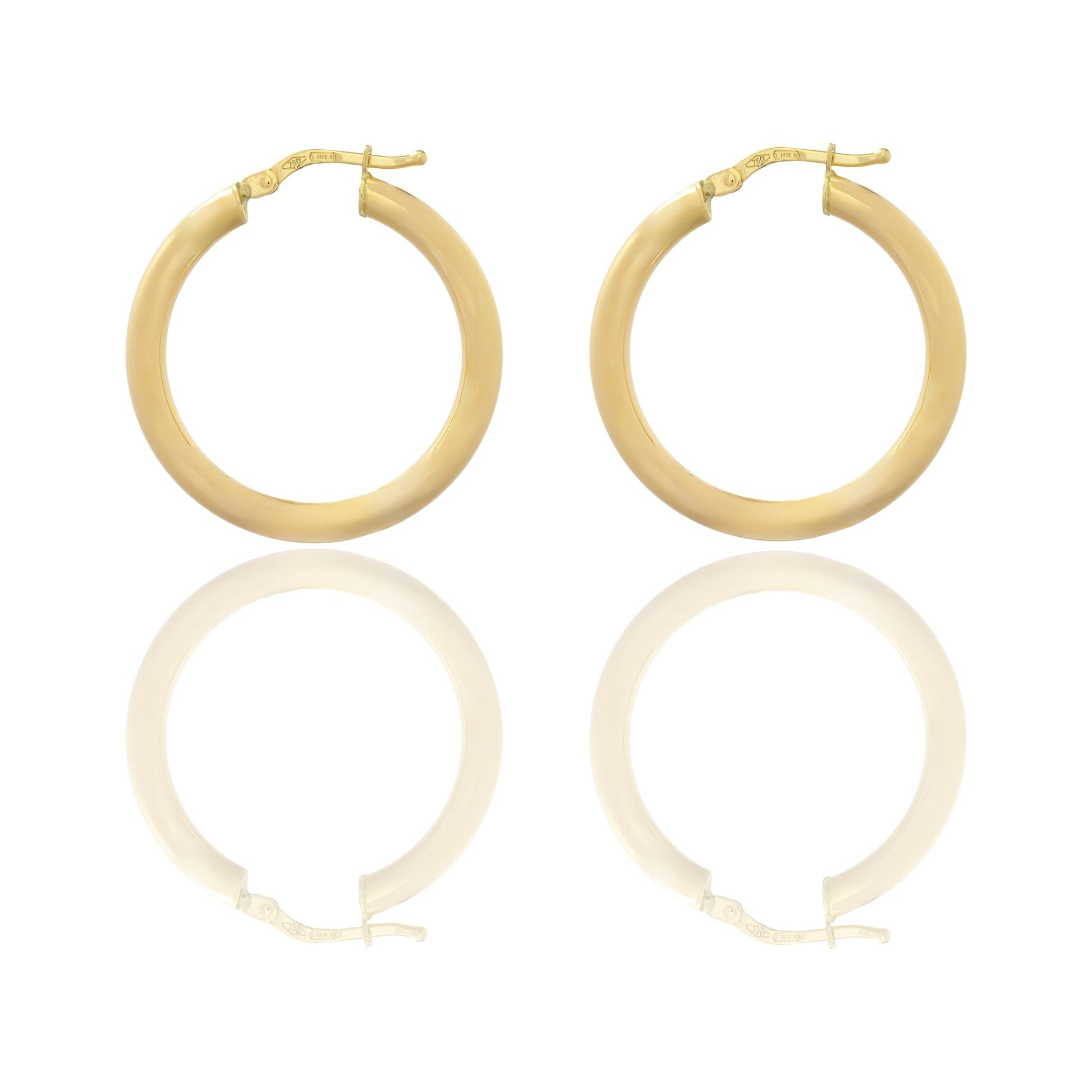 Orecchini Oro Giallo Oro 18 carati Cerchio  Solo Oro Spessore mm. 3 diametro interno cm.2.5