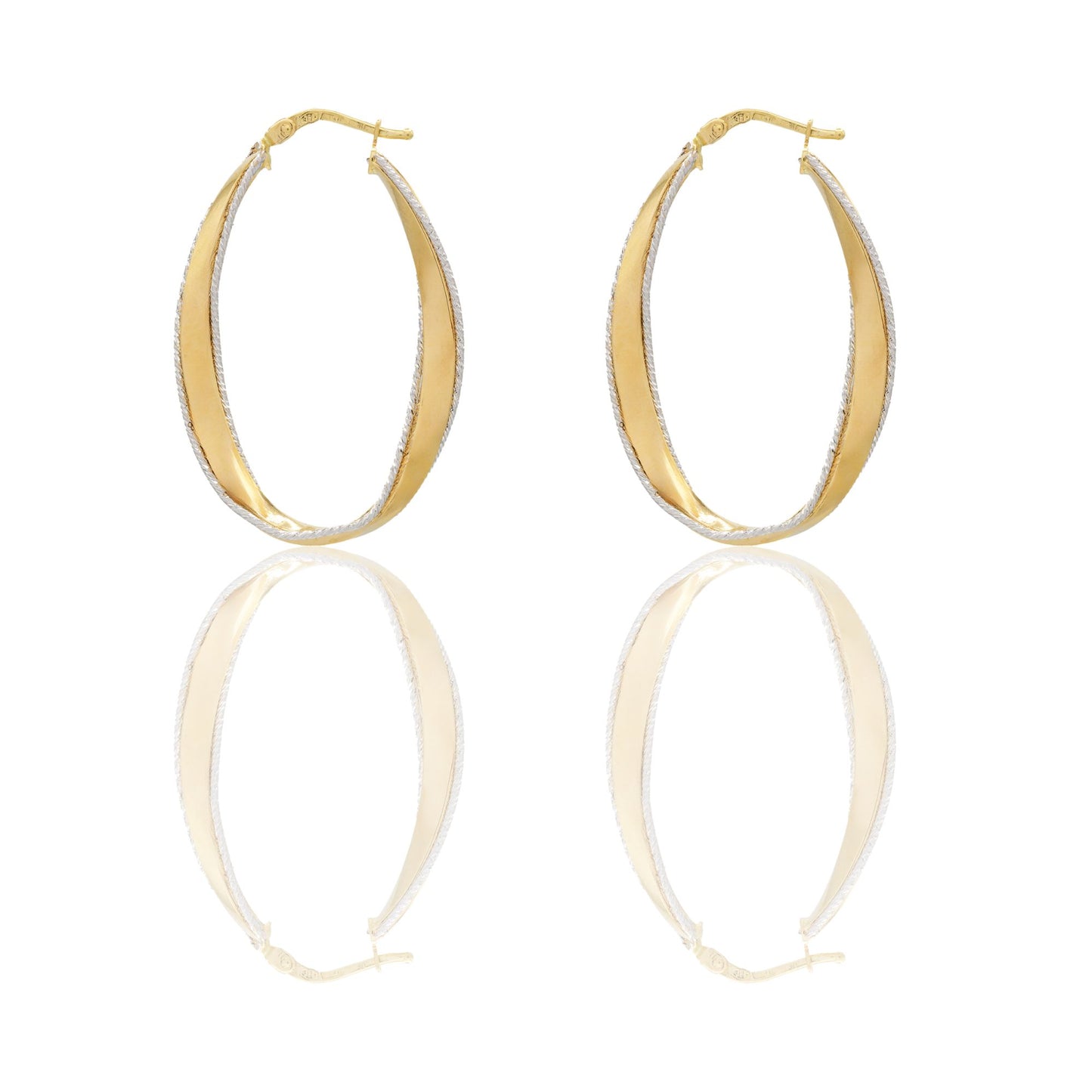 Orecchini Oro Giallo, Oro Bianco Oro 18 carati Cerchio Solo Oro Spessore mm. 4,4 diametro interno cm.1,5*3,5