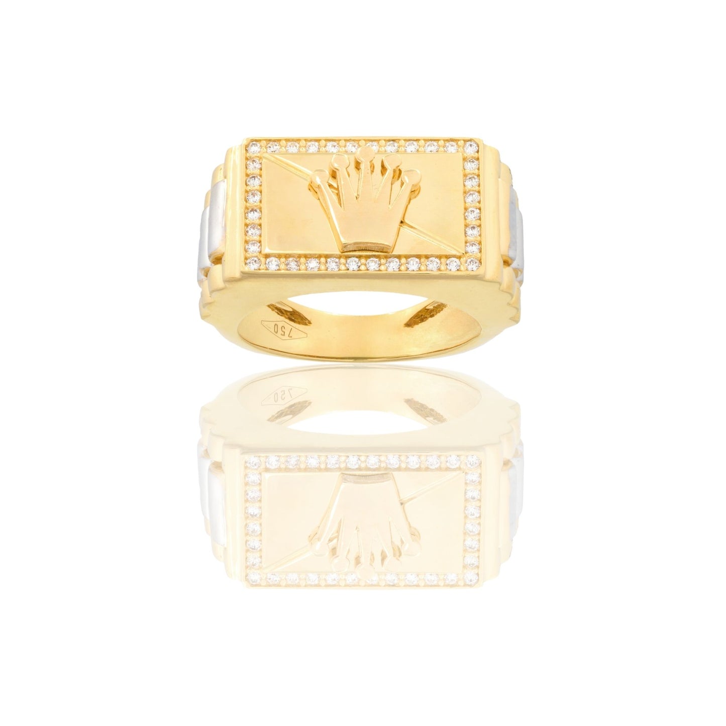 Anello Oro Giallo, Oro Bianco Oro 18 carati Rettangolare Centro Corona Zirconi Bianchi
