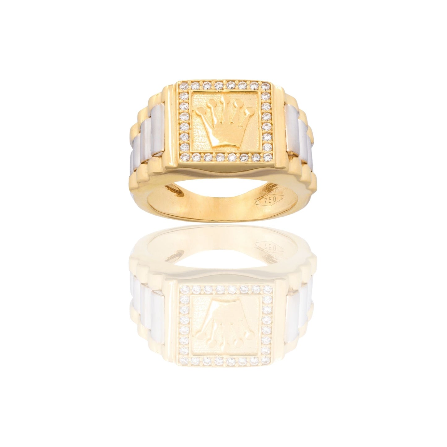 Anello Oro Giallo, Oro Bianco Oro 18 carati Quadrato Gambo Maglia President Zirconi Bianchi