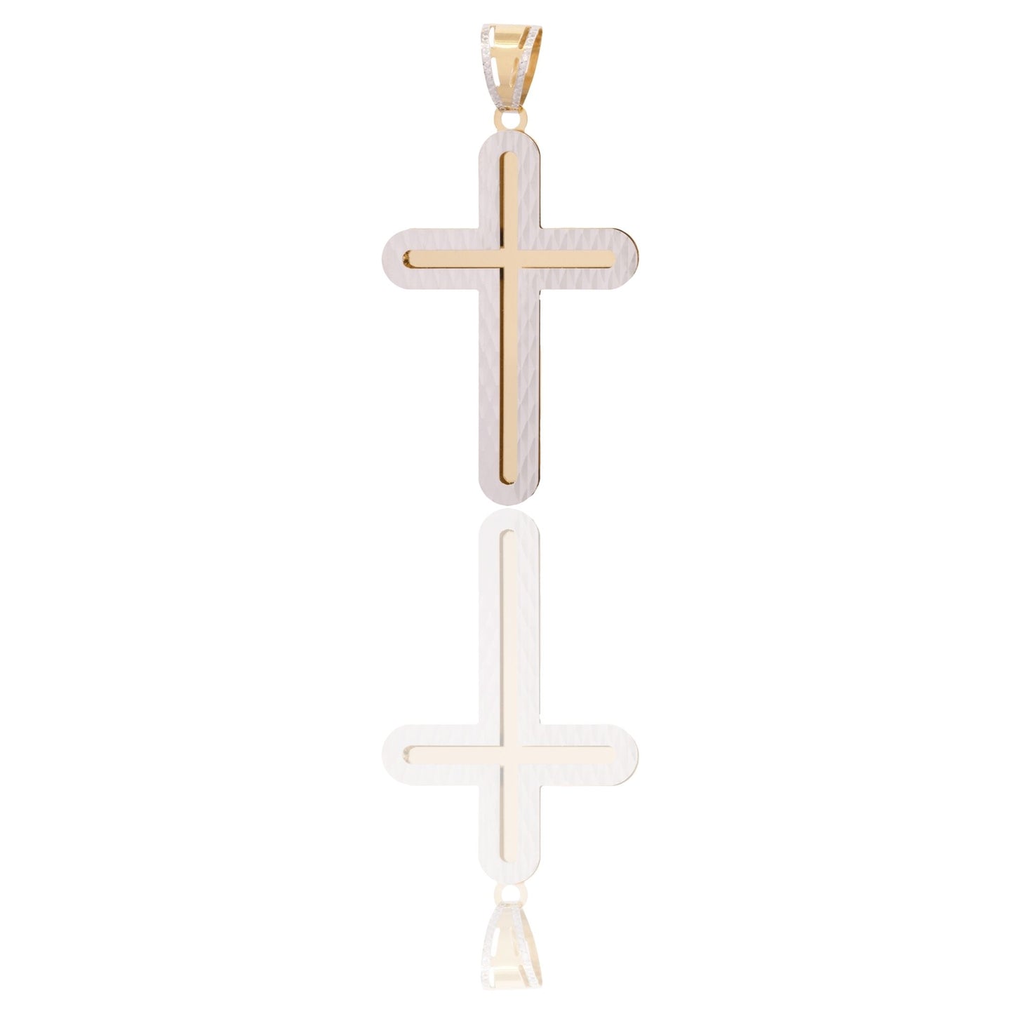 Ciondolo Oro Giallo, Oro Bianco Oro 18 carati Croce A Lastra Con Cristo Solo Oro