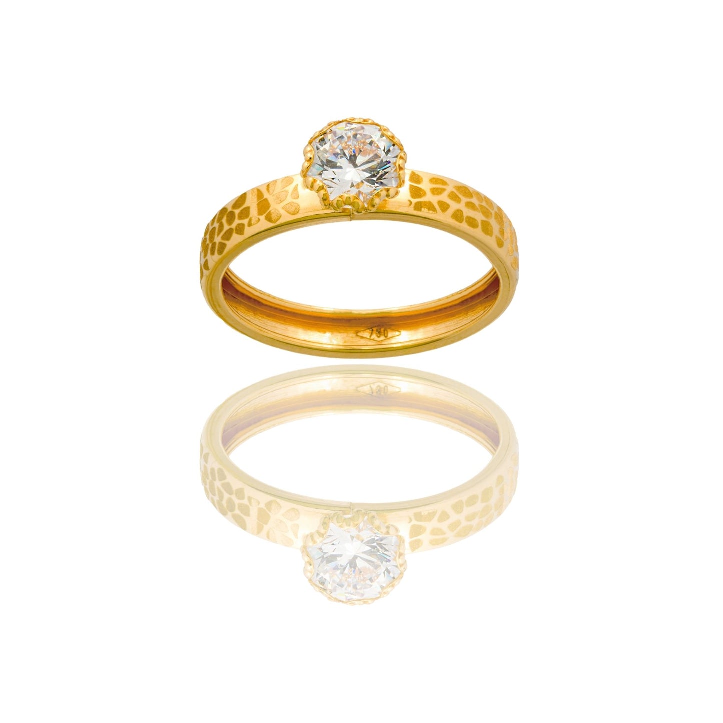 Anello Oro Giallo Oro 18 carati Solitario Zircone Bianco spessore gambo 3,4 mm , spessore pietra 6,9