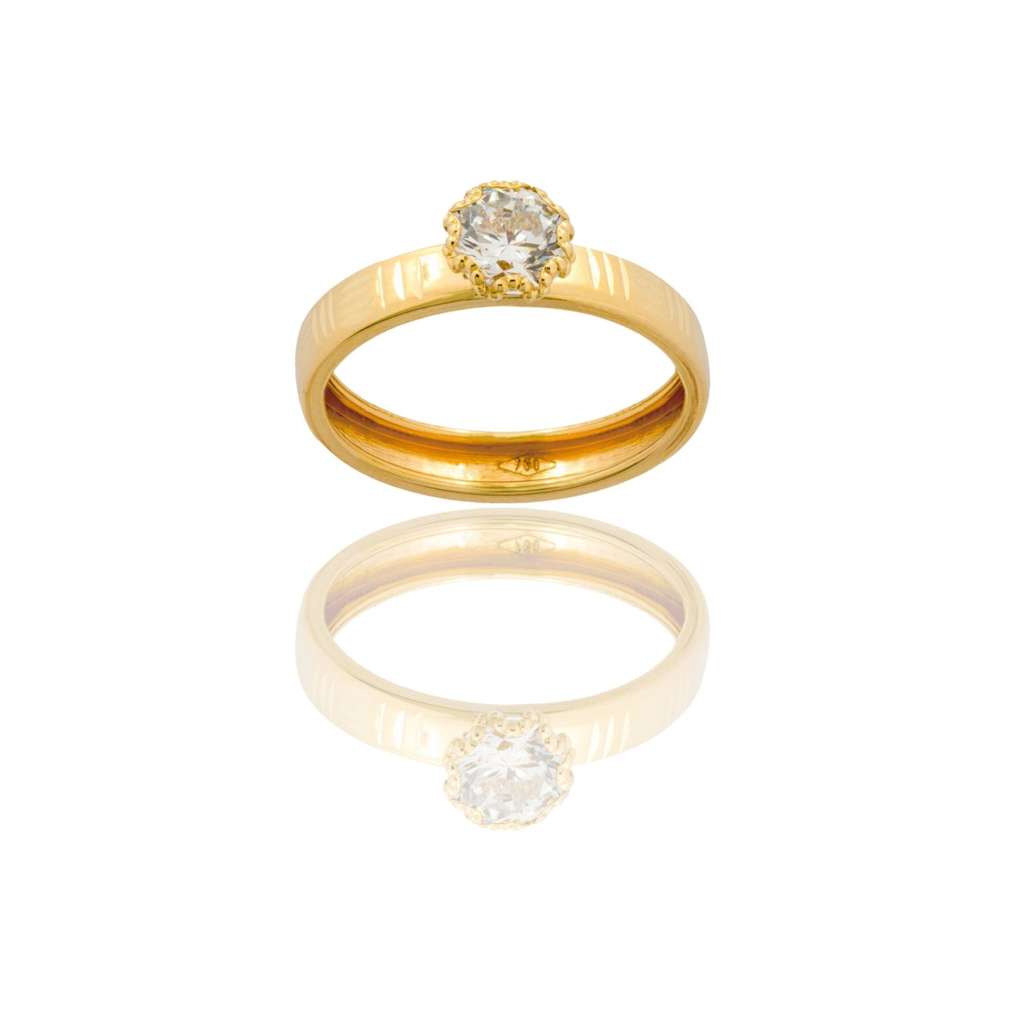 Anello Oro Giallo Oro 18 carati Solitario Zircone Bianco spessore gambo 3,4 mm , spessore pietra 6,8