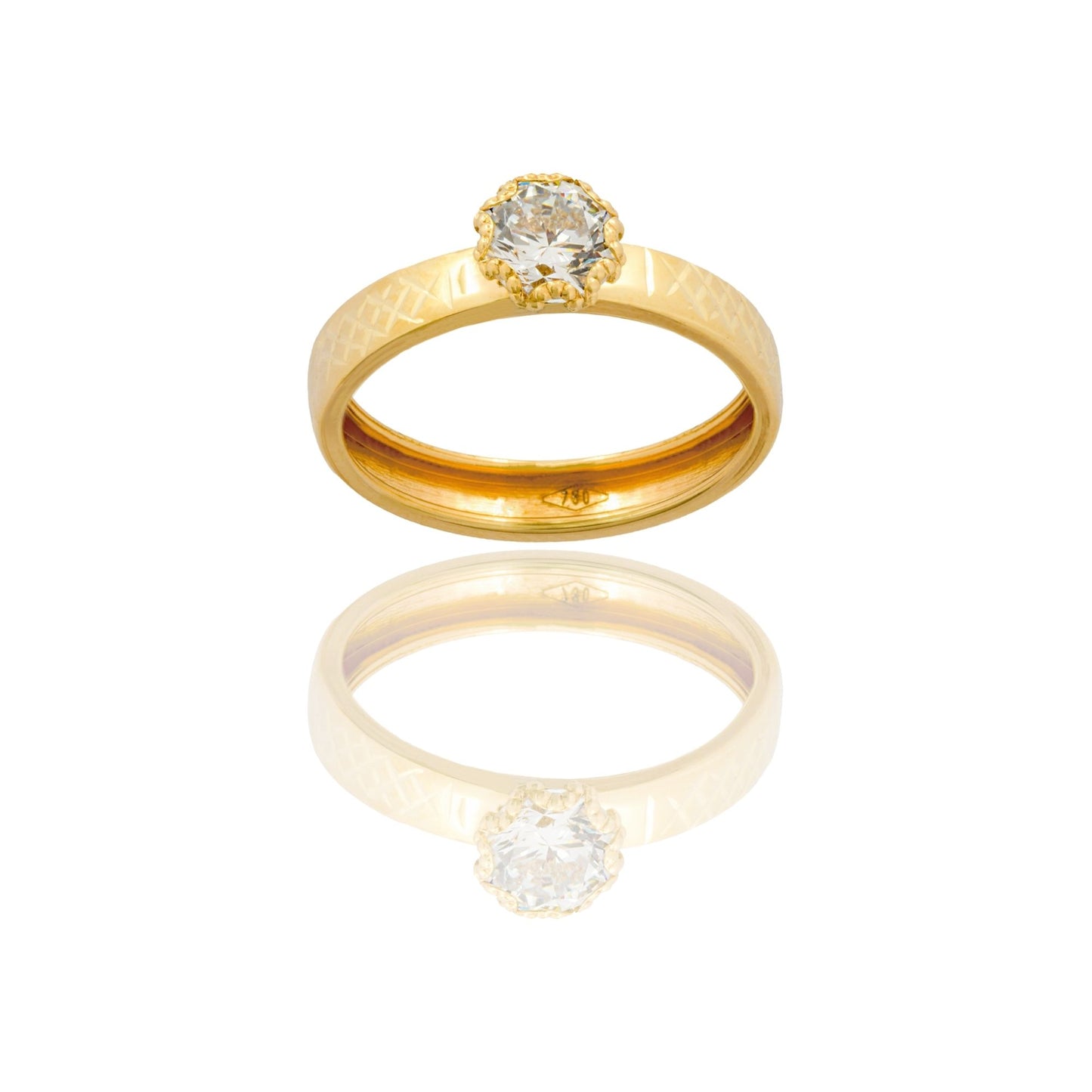 Anello Oro Giallo Oro 18 carati Solitario Zircone Bianco spessore gambo 3,4 mm , spessore pietra 6,6