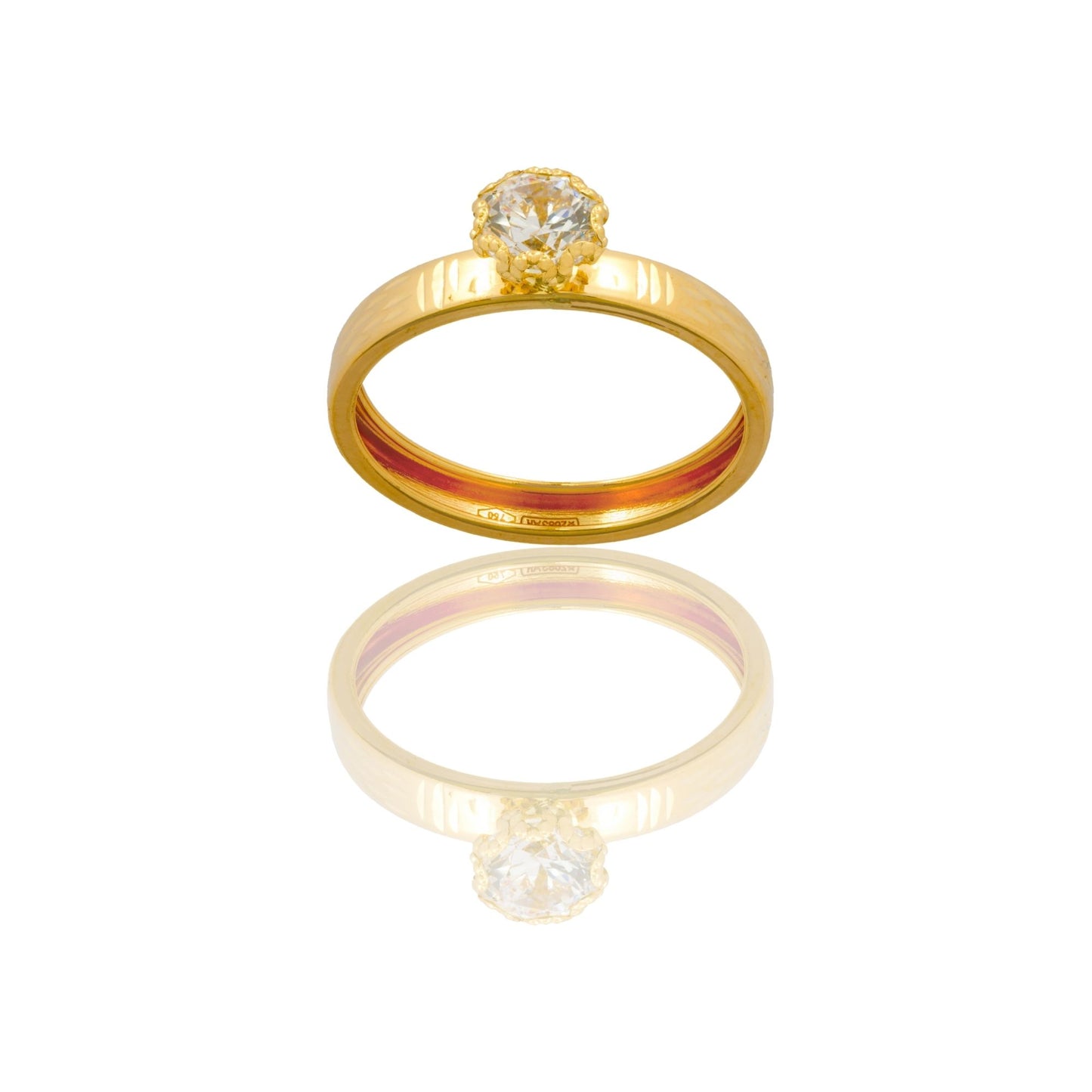 Anello Oro Giallo Oro 18 carati Solitario Zircone Bianco spessore gambo 3,4 mm , spessore pietra 6,7