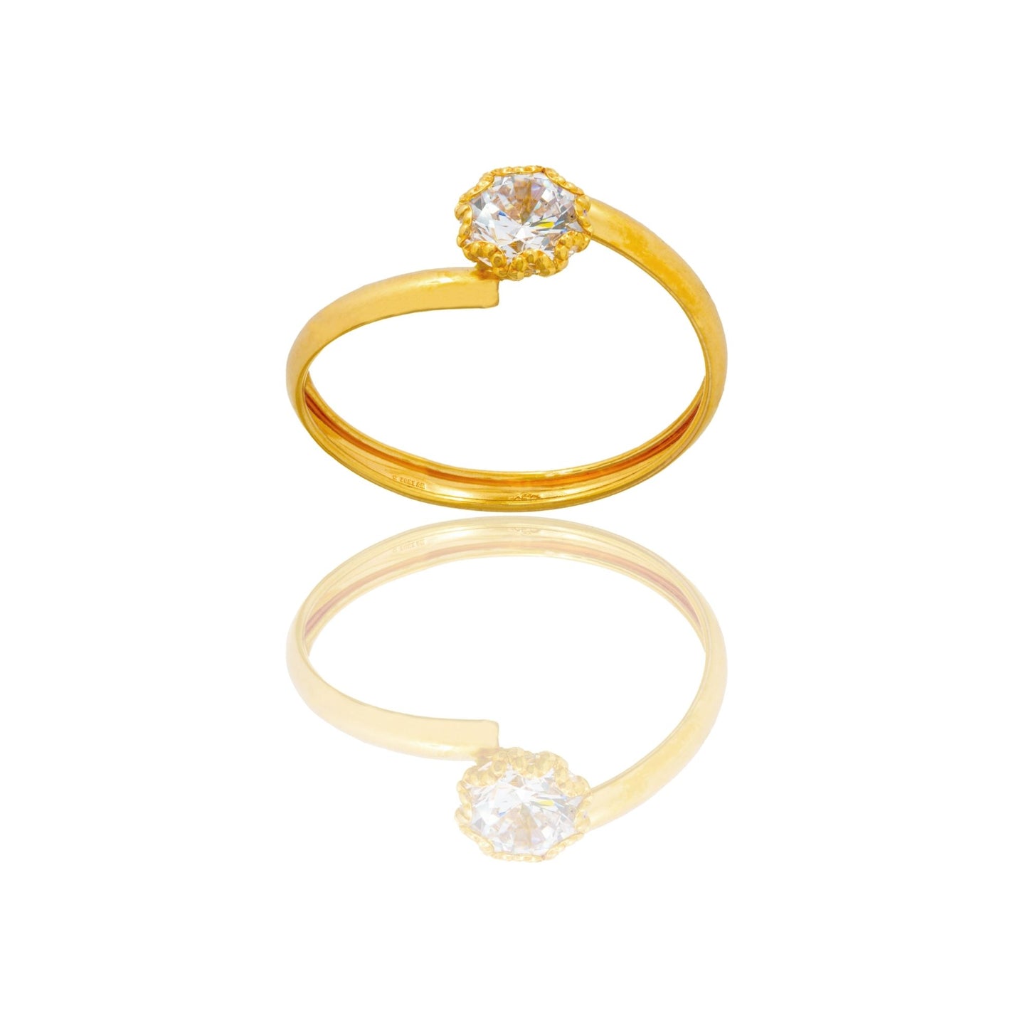 Anello Oro Giallo Oro 18 carati Solitario Gambo A Bacio Zircone Bianco spessore gambo 2,3 mm , spessore pietra 6,7