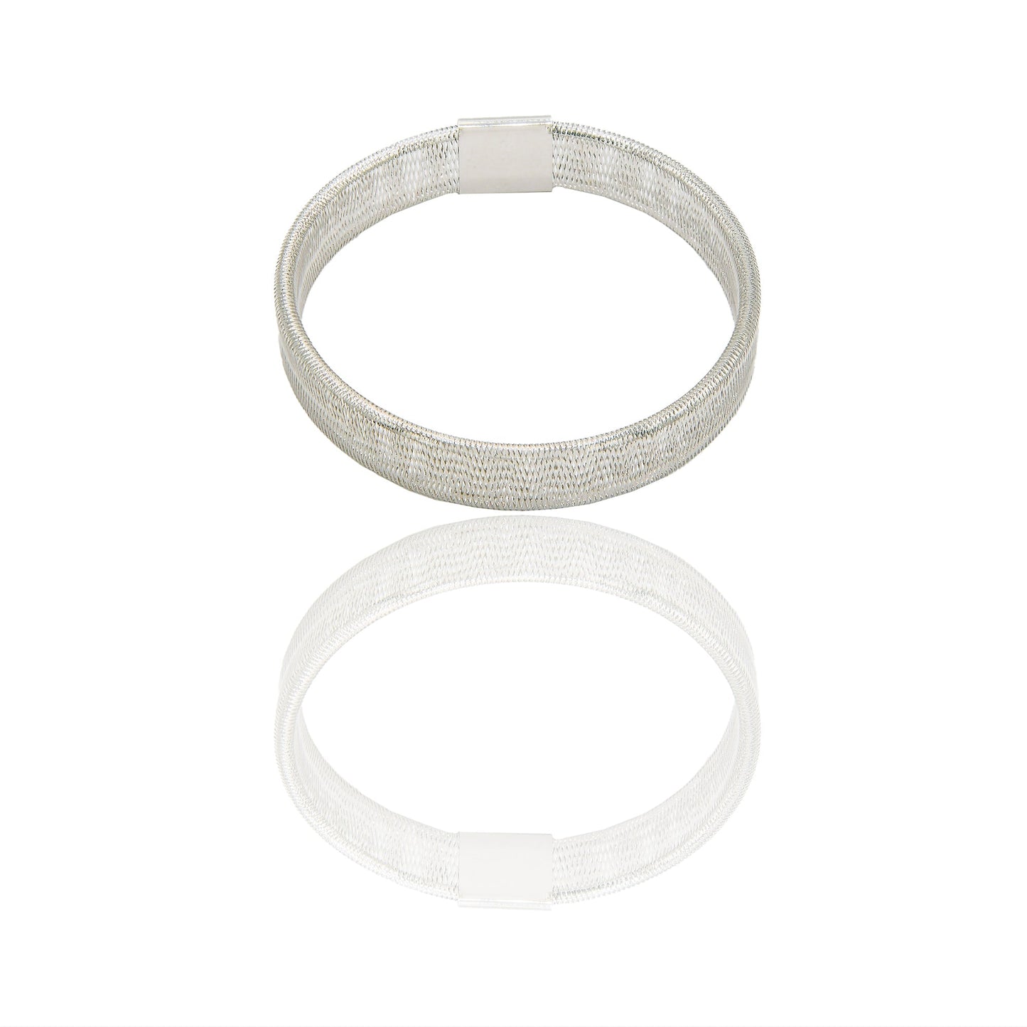 Bracciale Oro Bianco Oro 18 carati Elastico canna rettangolare Solo Oro Spessore mm.8