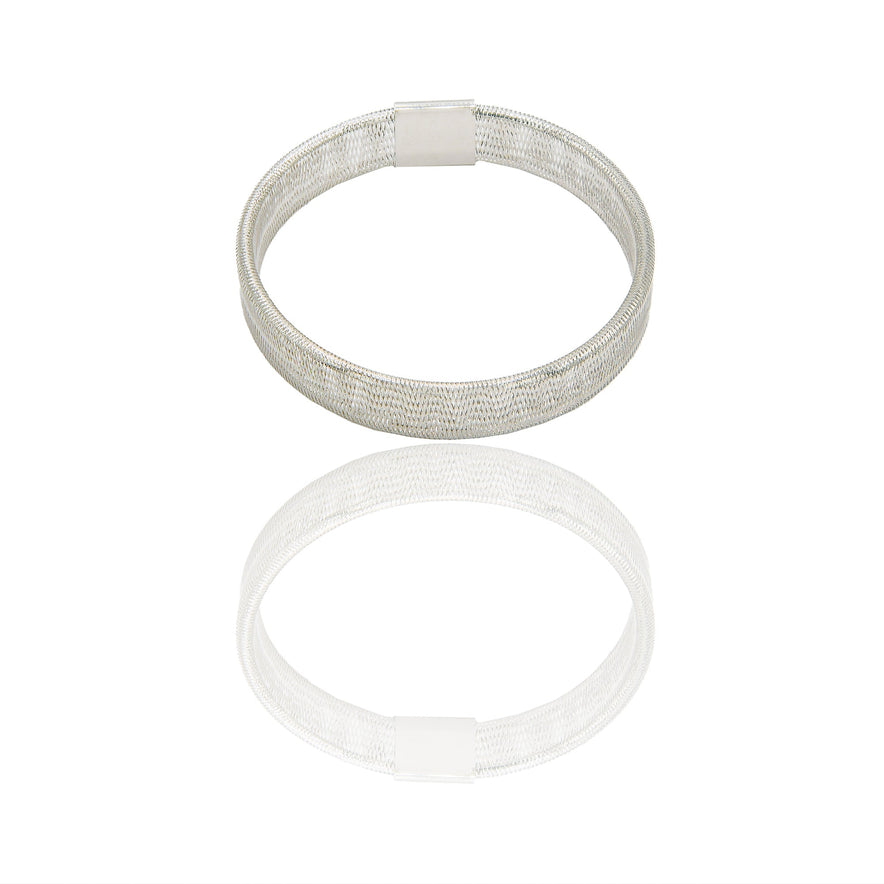 Bracciale Oro Bianco Oro 18 carati Elastico canna rettangolare Solo Oro Spessore mm.8