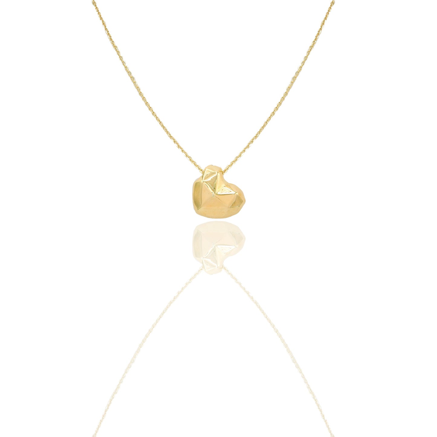 Collana Oro Giallo Oro 18 carati Cuore Sfaccettato elettroformato Solo Oro Lunghezza cm. 45