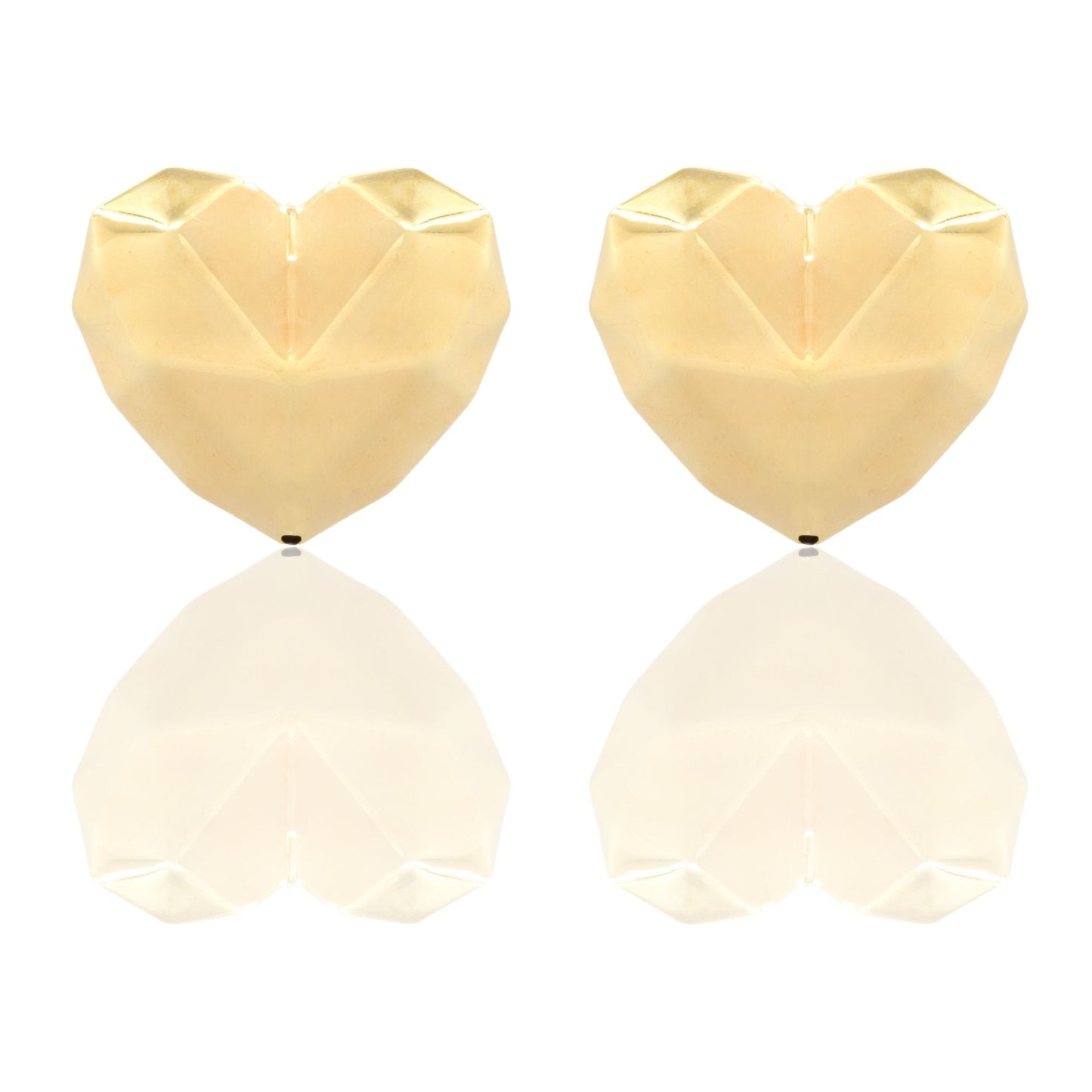 Orecchini Oro Giallo Oro 18 carati Cuore Sfaccettato Elettroformato Solo Oro