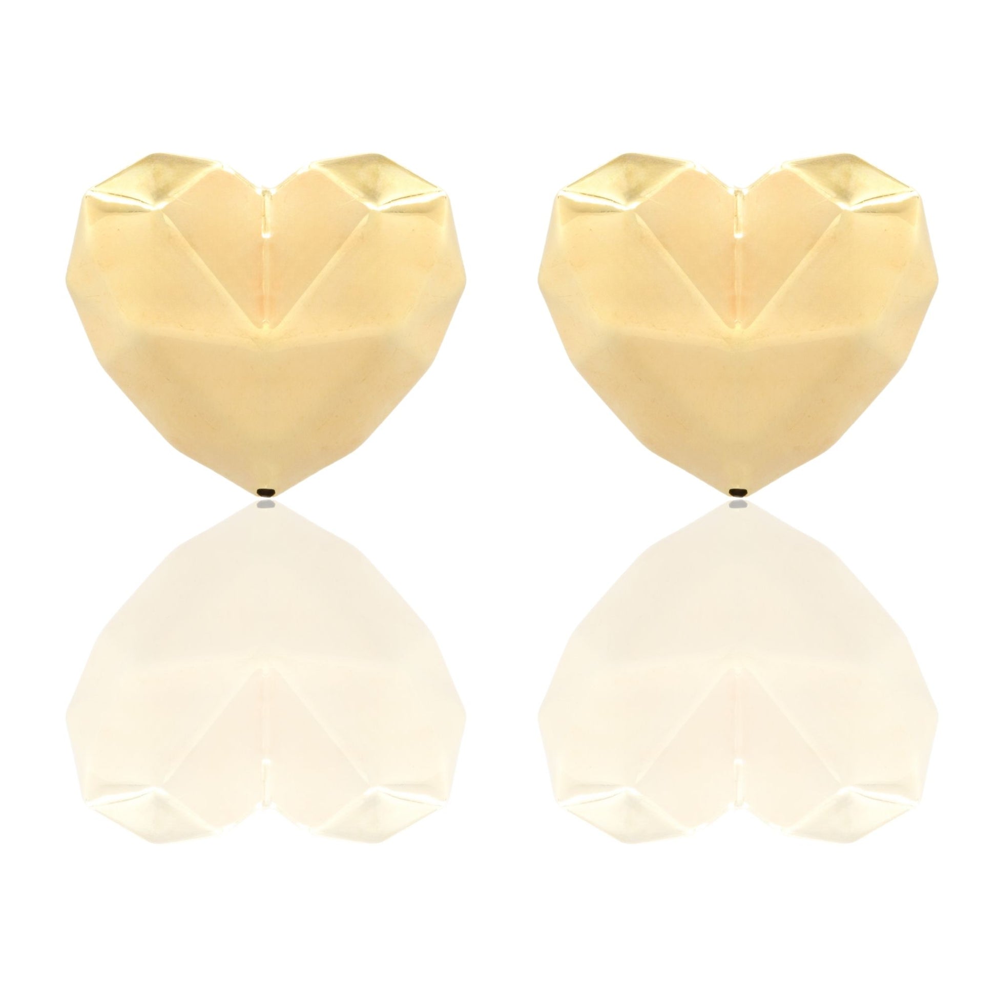Orecchini Oro Giallo Oro 18 carati Cuore Sfaccettato Elettroformato Solo Oro
