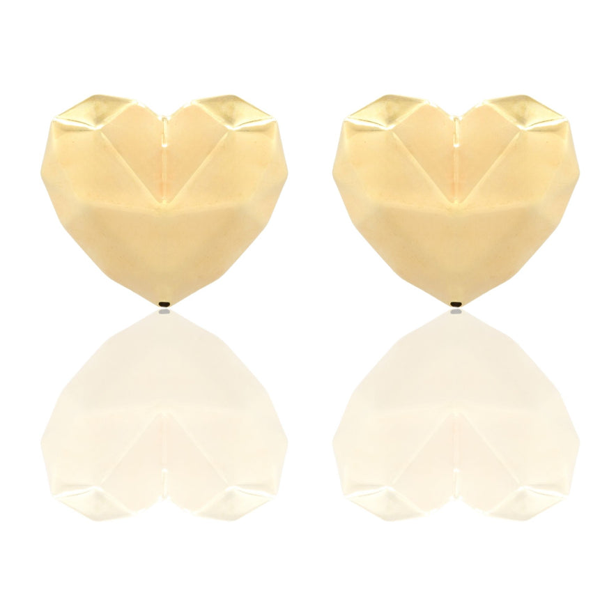 Orecchini Oro Giallo Oro 18 carati Cuore Sfaccettato Elettroformato Solo Oro