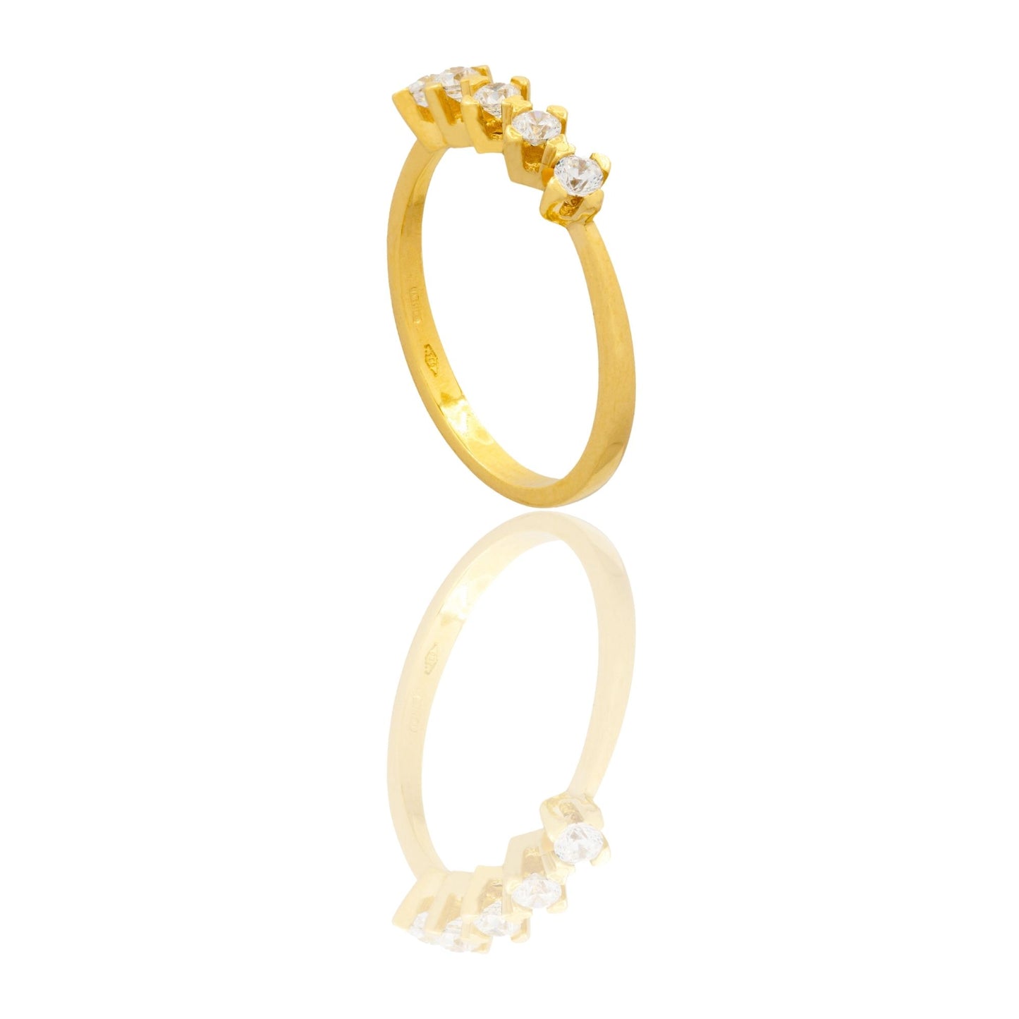 Anello Oro Giallo Oro 18 carati Veretta 5 Pietre A Rombo Zirconi Bianchi spessore gambo 1,3 mm , spessore pietre 4