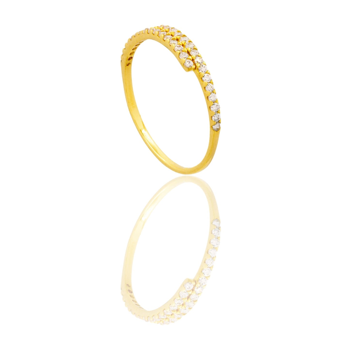 Anello Oro Giallo Oro 18 carati Mezza Veretta Binario Contrarie' Zirconi Bianchi spessore gambo 1,2 mm , spessore pietre 1,3