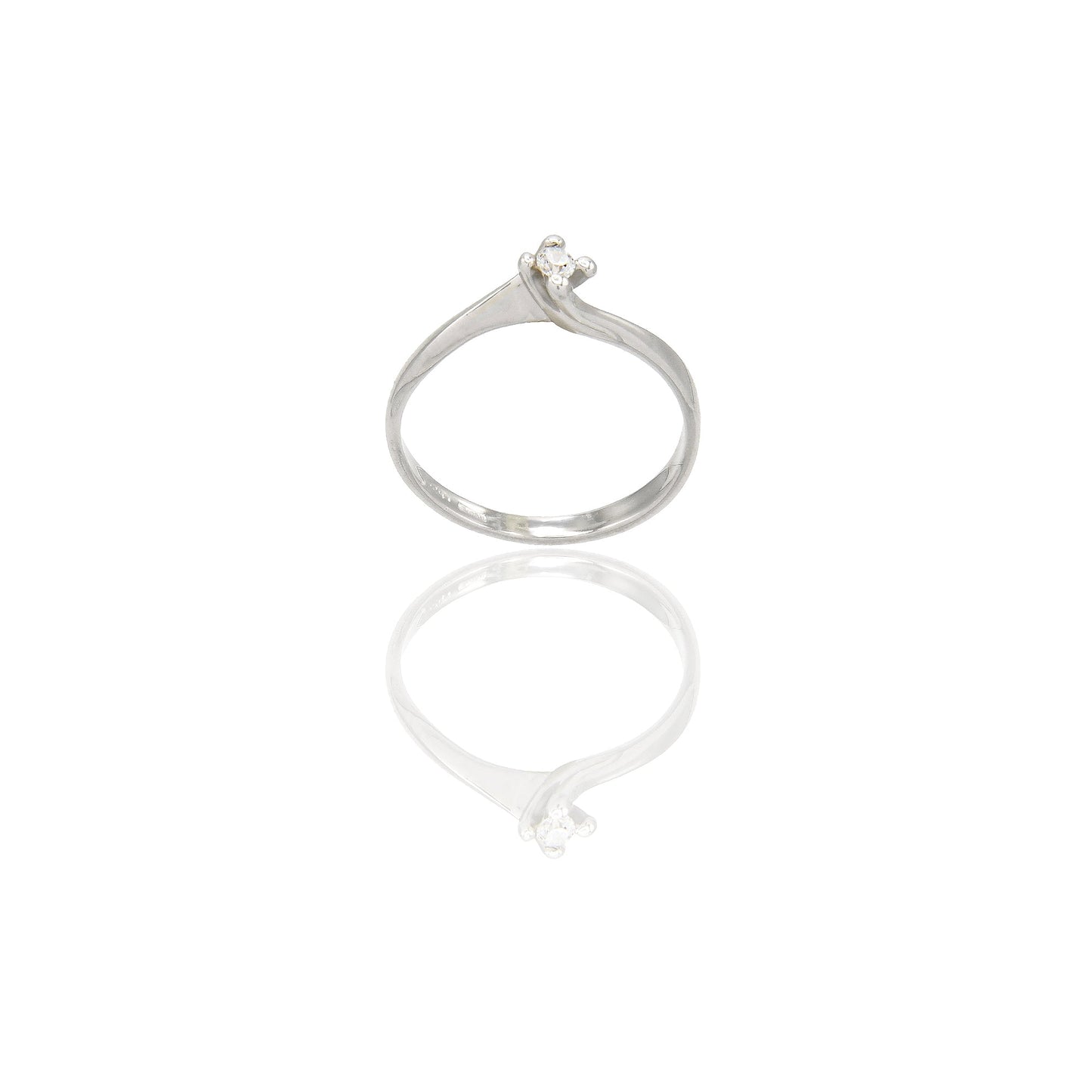 Anello Oro Bianco Oro 18 carati Solitario Valentino 4 griffe Zircone Bianco spessore gambo 1,7 mm , spessore pietra 3