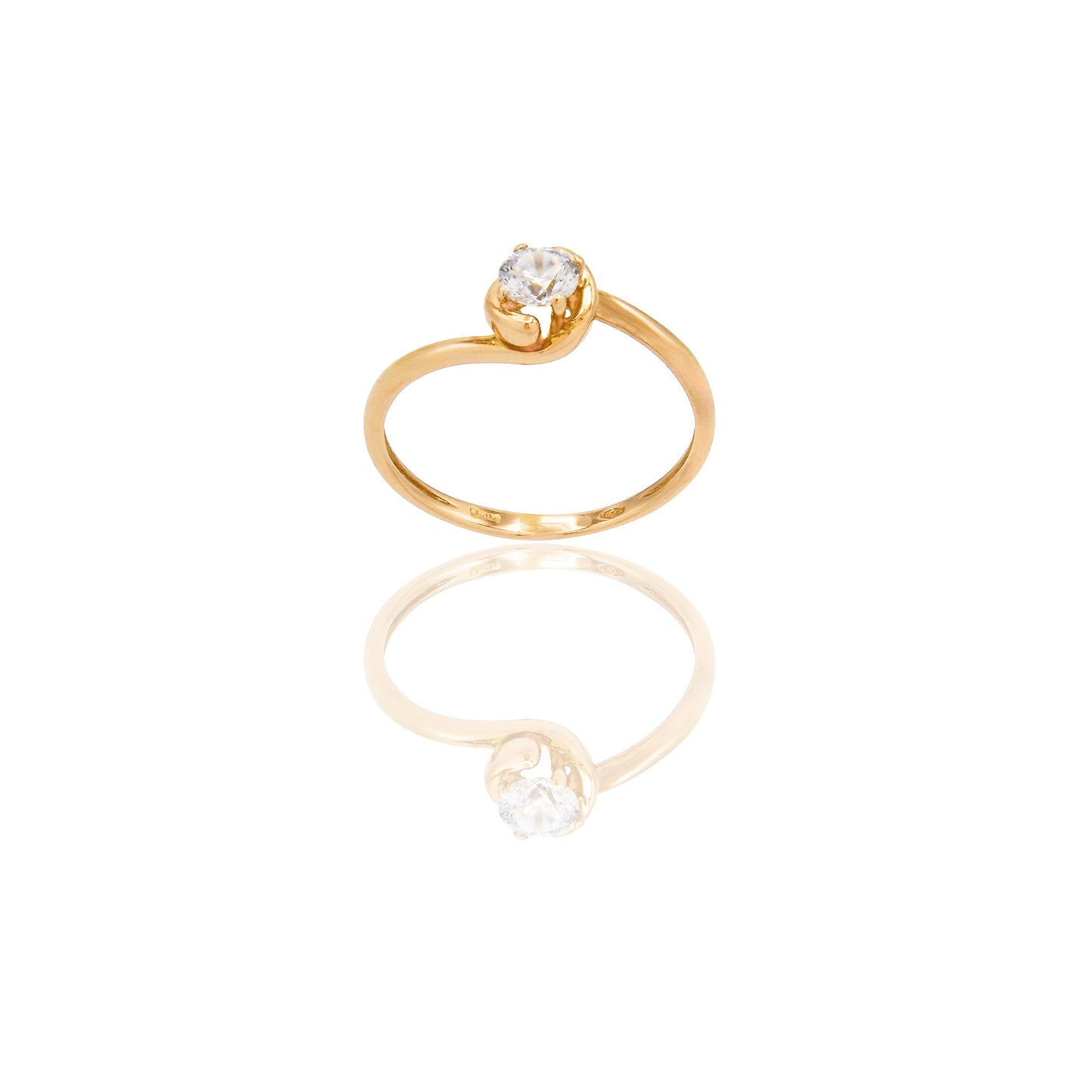 Anello Oro Rosa Oro 18 carati Solitario 4 Griffe con Contorno Zircone Bianco spessore gambo 1,6 mm , spessore pietra 6