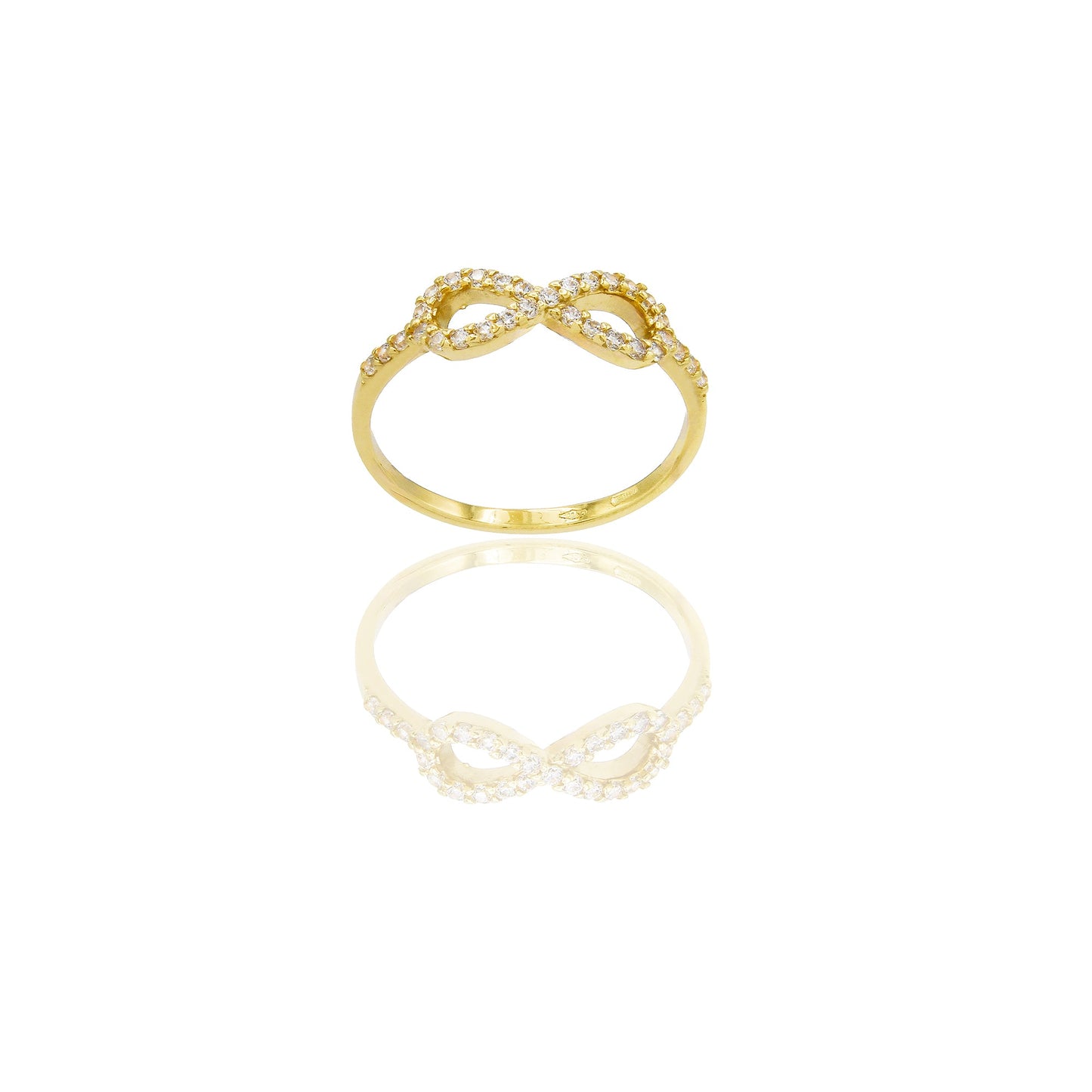 Anello Oro Giallo Oro 18 carati Infinito pavè Zirconi Bianchi spessore gambo 1,5 mm , spessore pietra 1,5