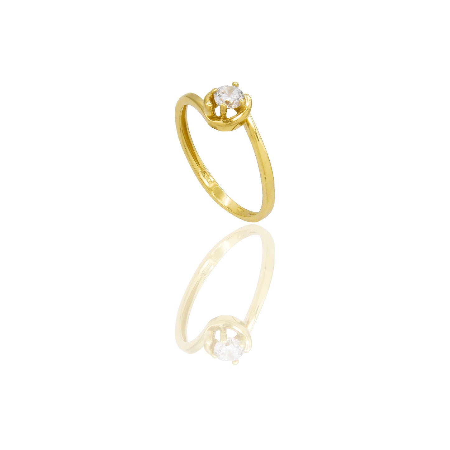 Anello Oro Giallo Oro 18 carati Solitario 4 Griffe con Contorno Zircone Bianco spessore gambo 1,5 mm , spessore pietra 1,5