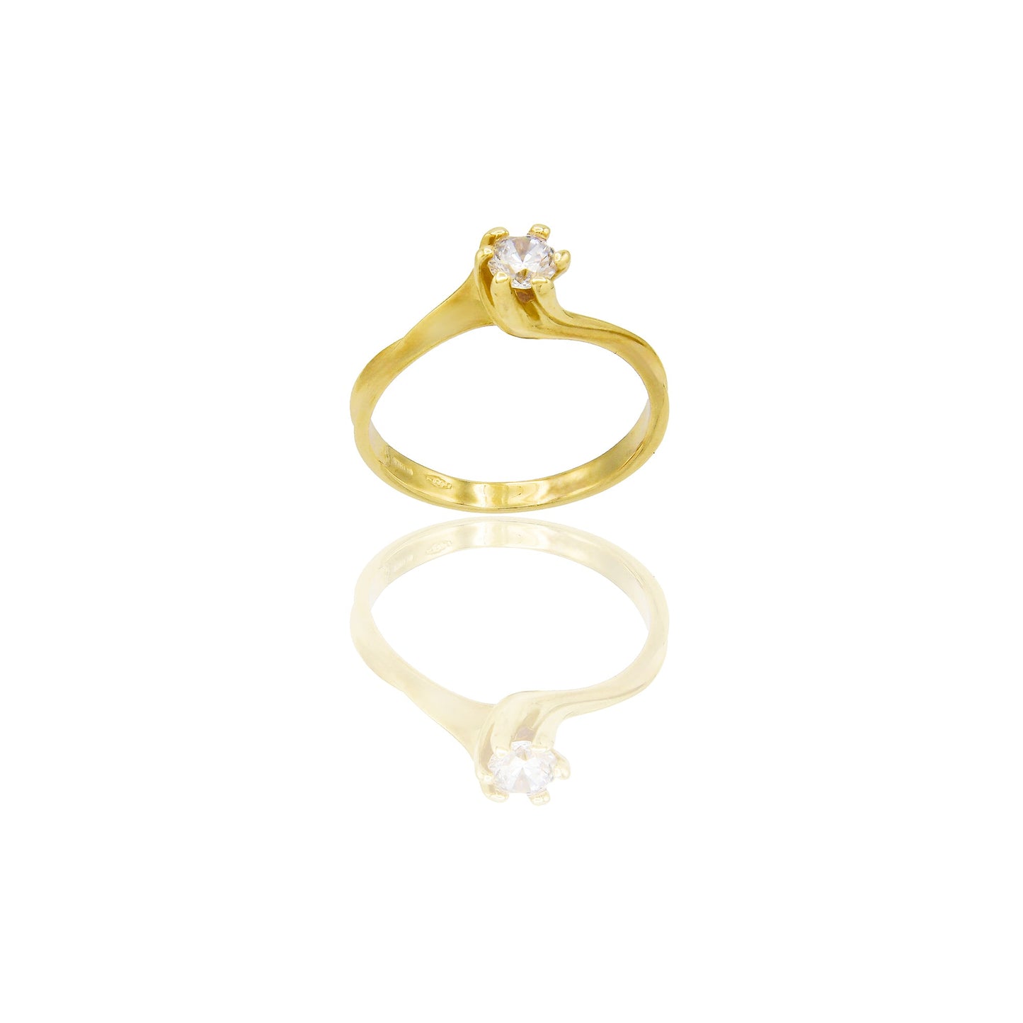 Anello Oro Giallo Oro 18 carati Solitario 6 griffe Zircone Bianco spessore gambo 2,0 mm , spessore pietra 5