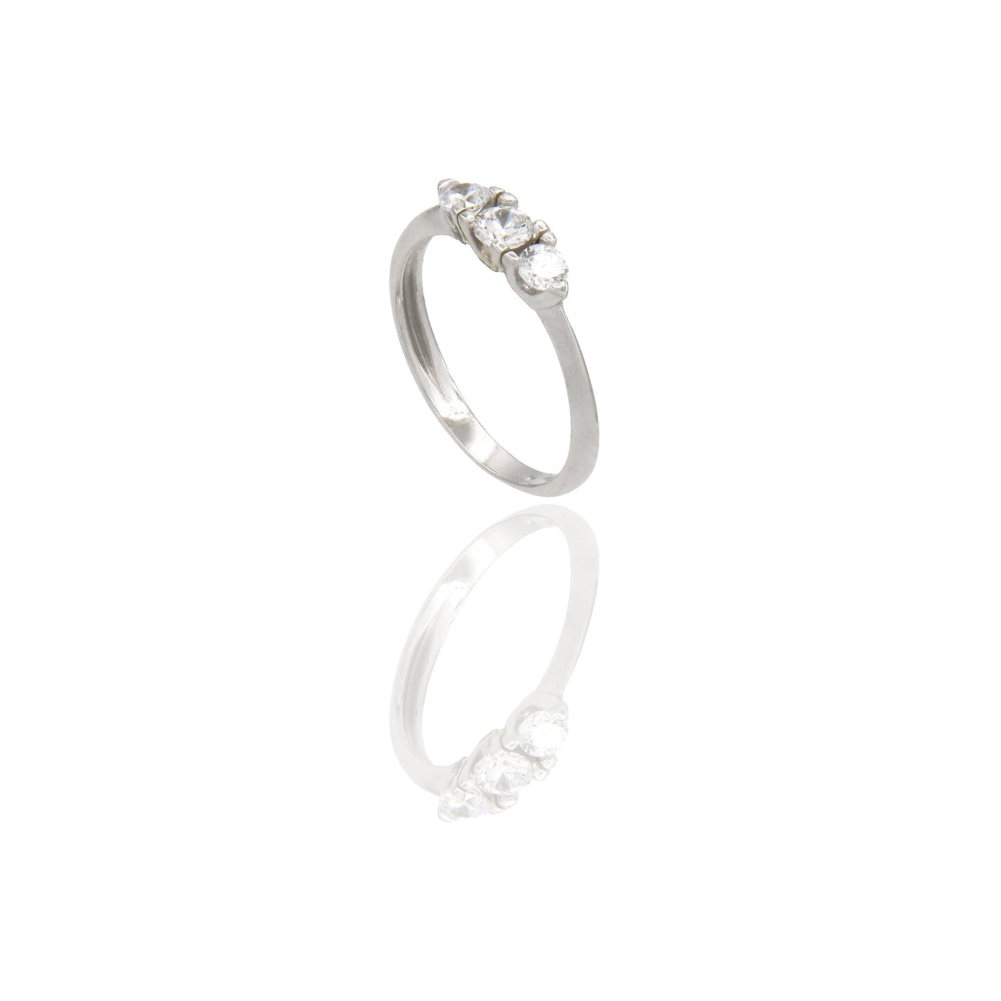 Anello Oro Bianco Oro 18 carati Trilogy a scalare Zirconi Bianchi spessore gambo 2,0 mm , spessore pietra 4