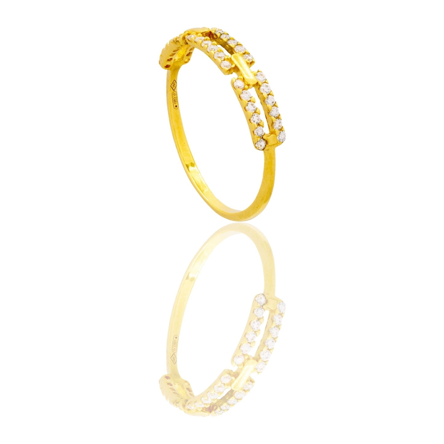 Anello Oro Giallo Oro 18 carati Tre Rettangoli Zirconati Zirconi Bianchi spessore gambo 1 mm , spessore pietre 1,3