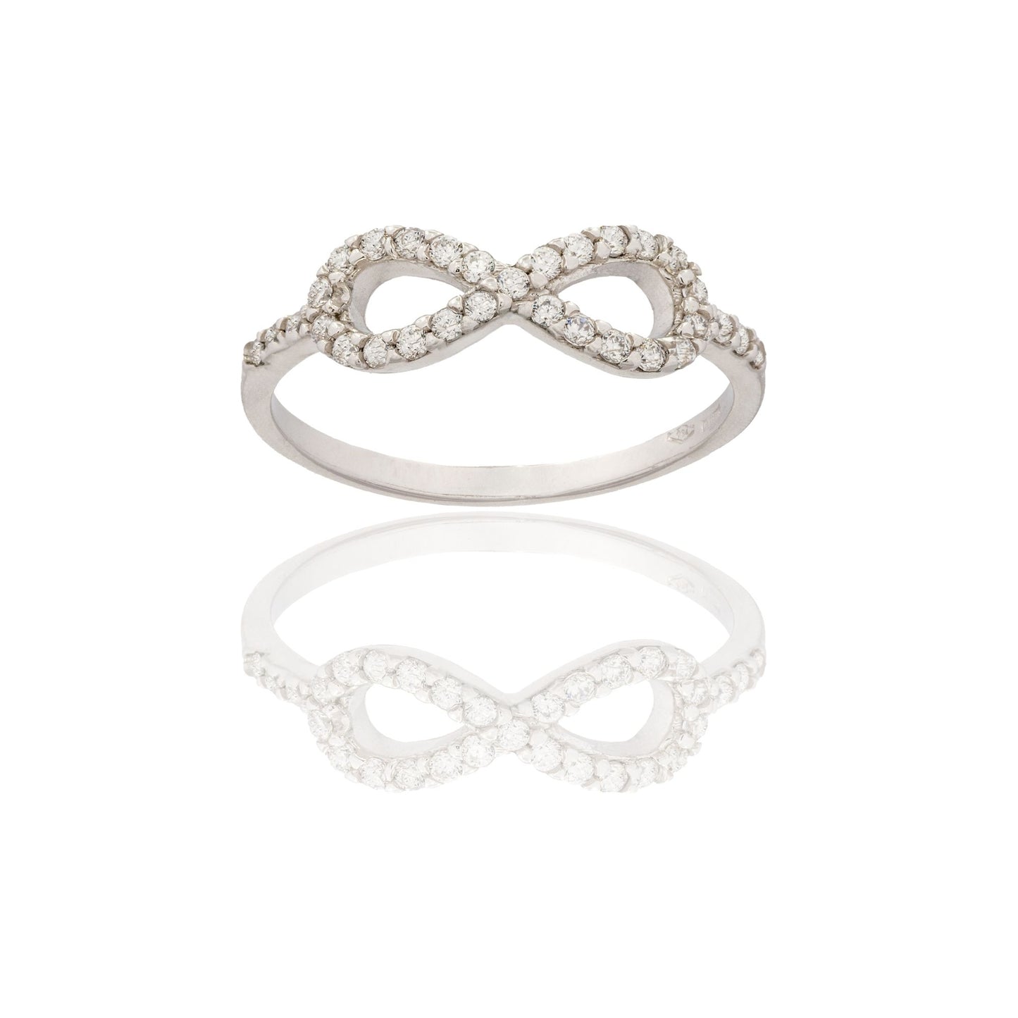 Anello Oro Bianco Oro 18 carati Simbolo Infinito Zirconi Bianchi spessore gambo 1,5 mm , spessore pietre 1,5