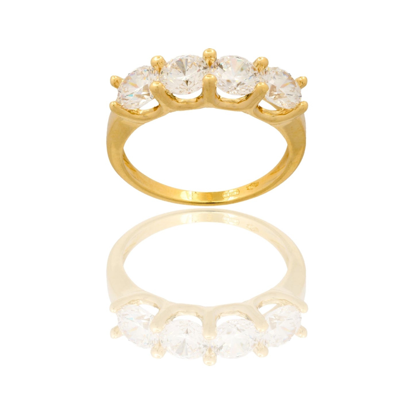 Anello Oro Giallo Oro 18 carati Veretta 4 Pietre Zirconi Bianchi