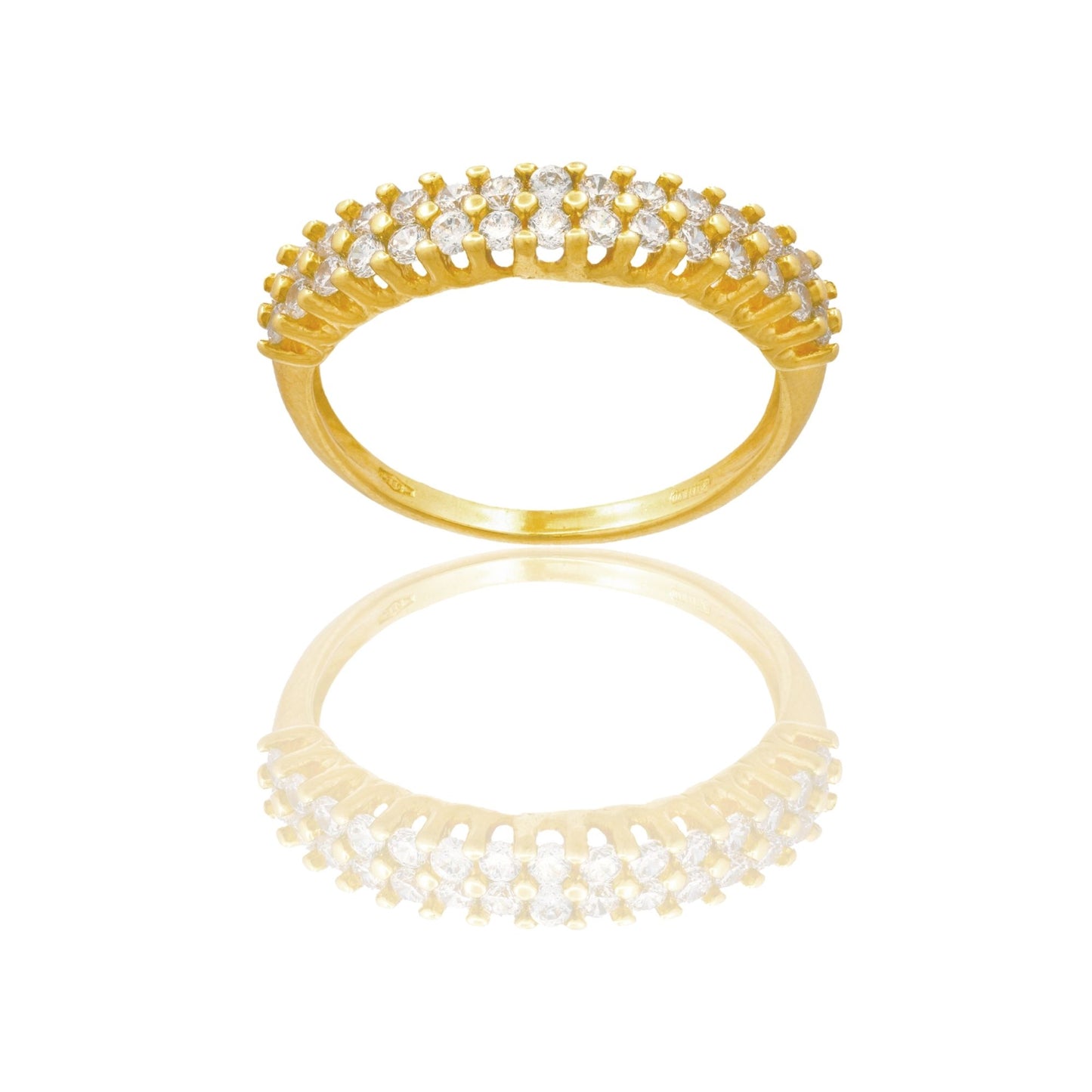 Anello Oro Giallo Oro 18 carati Mezza Veretta Doppio Filo Zirconi Bianchi spessore gambo 1,5 mm , spessore pietre 3,7