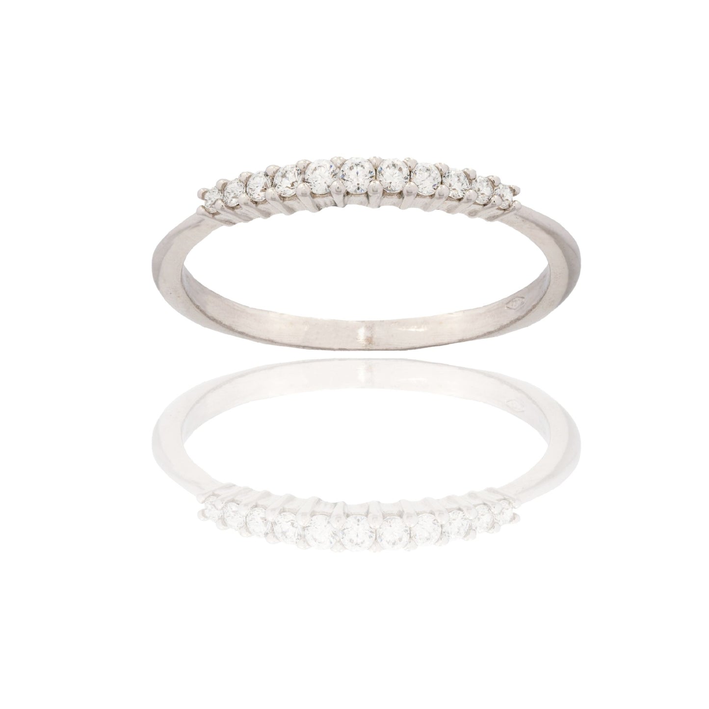 Anello Oro Bianco Oro 18 carati Mezza Veretta Zirconi Bianchi