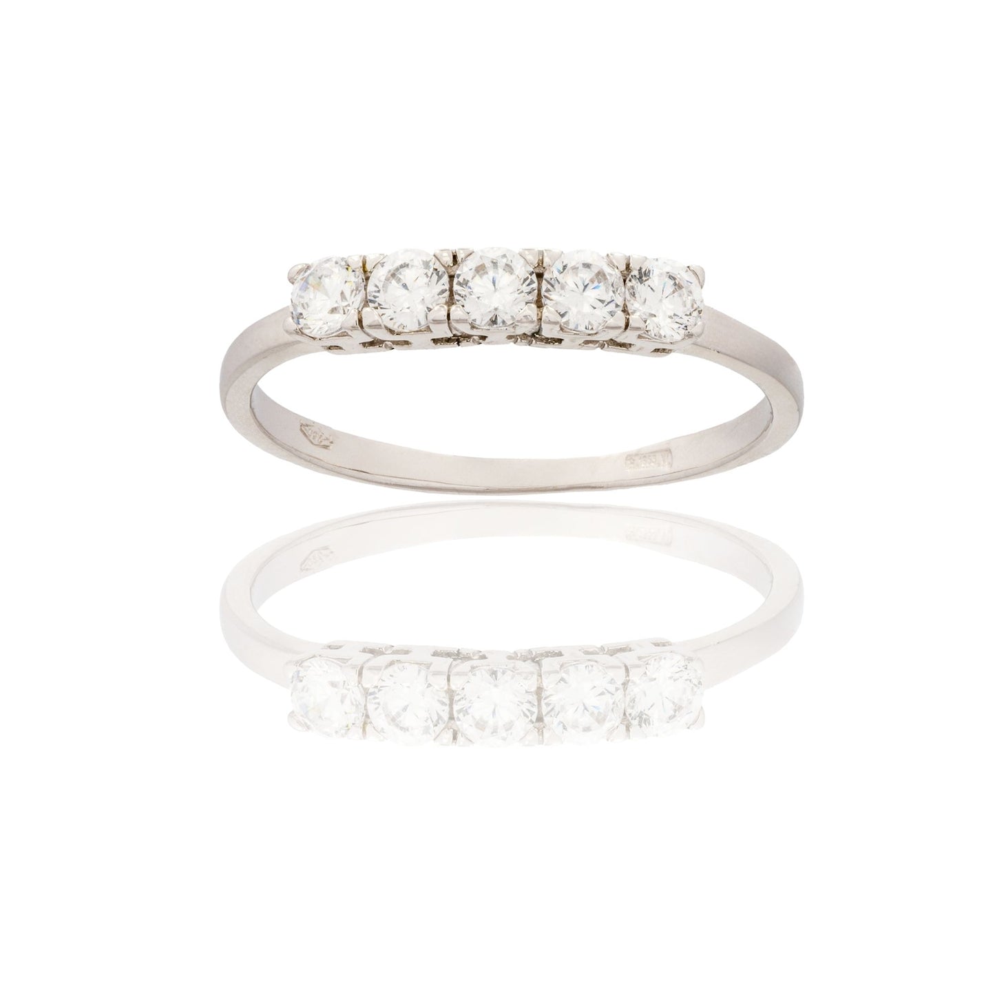 Anello Oro Bianco Oro 18 carati Veretta 5 Pietre Zirconi Bianchi