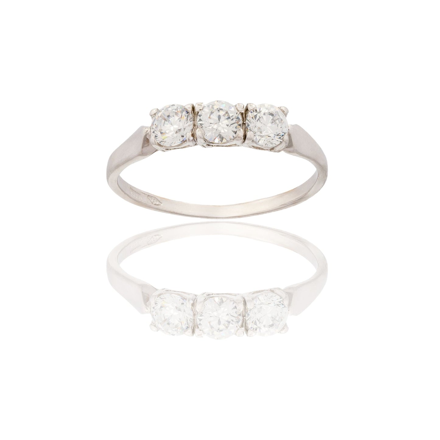 Anello Oro Bianco Oro 18 carati Trilogy Zirconi Bianchi spessore gambo 1, 7 mm , spessore pietre 4,2