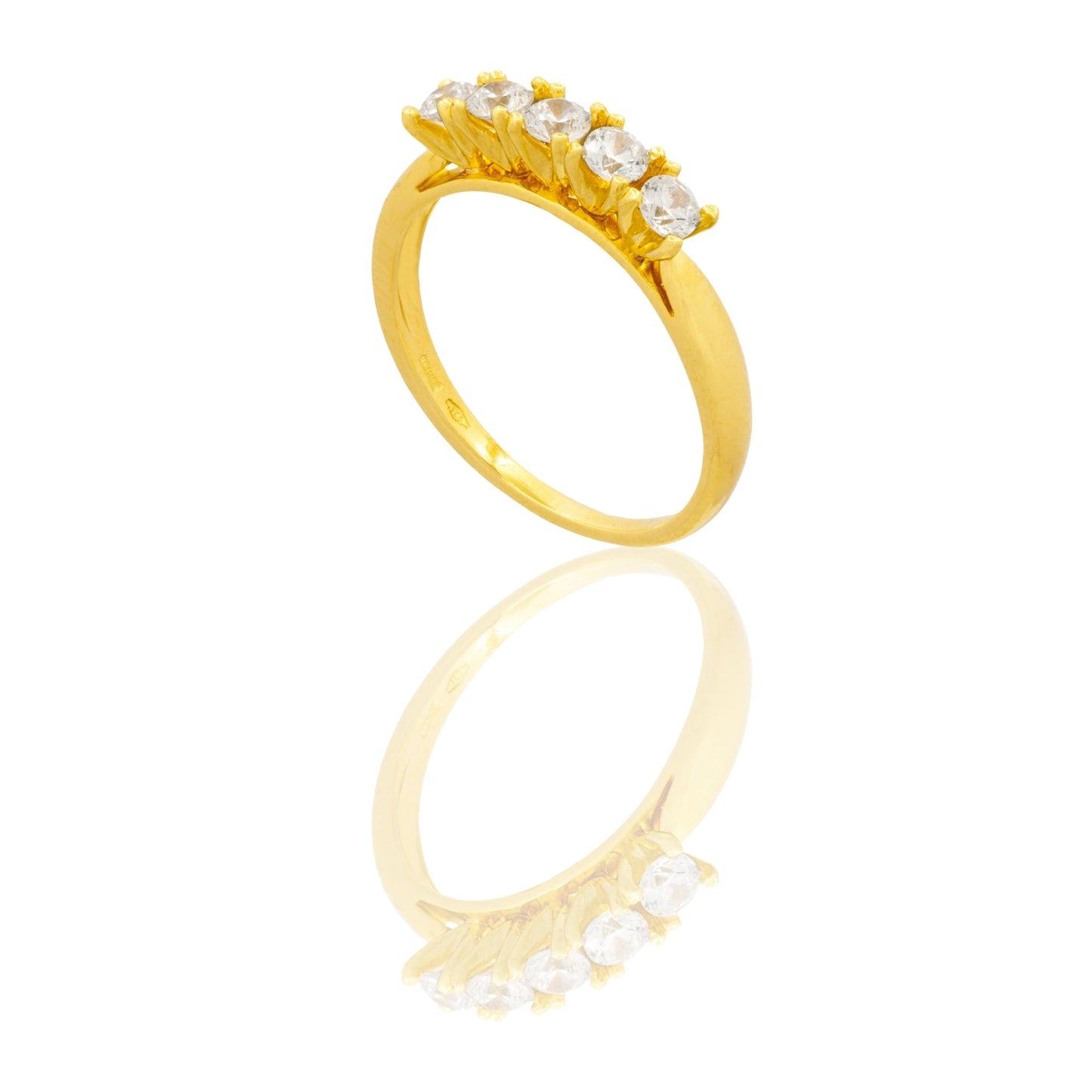 Anello Oro Giallo Oro 18 carati Veretta A Griffe 5 Pietre Zirconi Bianchi spessore gambo 1,5 mm , spessore pietre 4