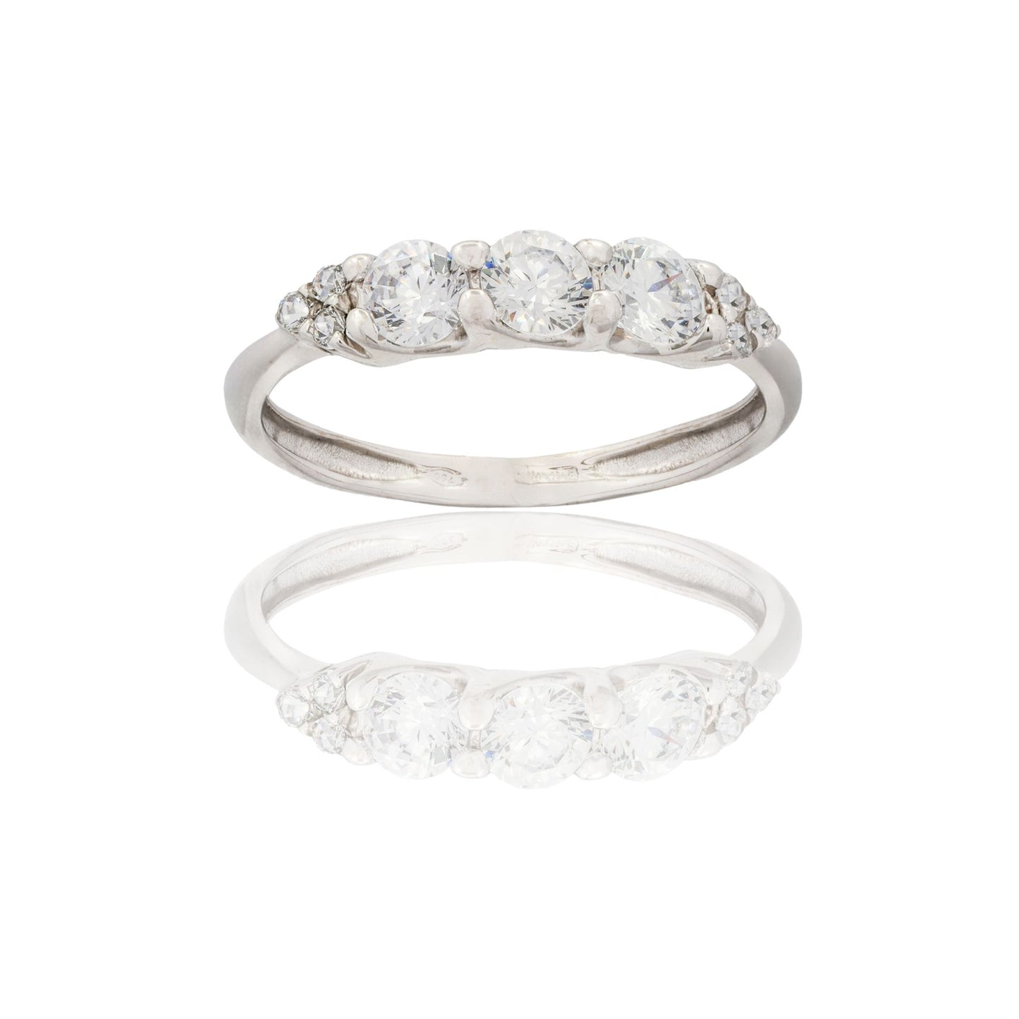 Anello Oro Bianco Oro 18 carati Trilogy Pietre Laterali Zirconi Bianchi