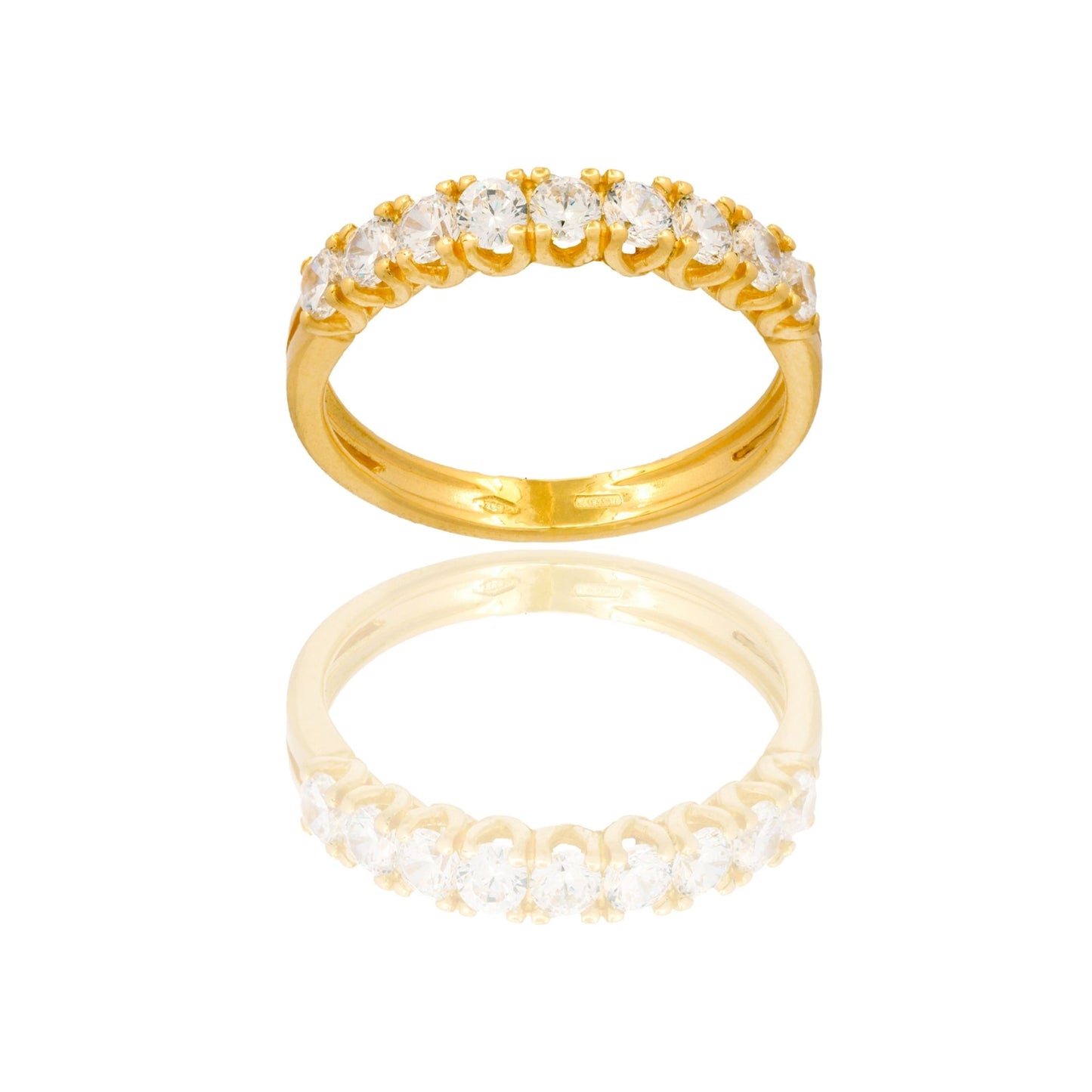Anello Oro Giallo Oro 18 carati Veretta A Griffe 9 Pietre Zirconi Bianchi spessore gambo 1, 3 mm , spessore pietre 3,3