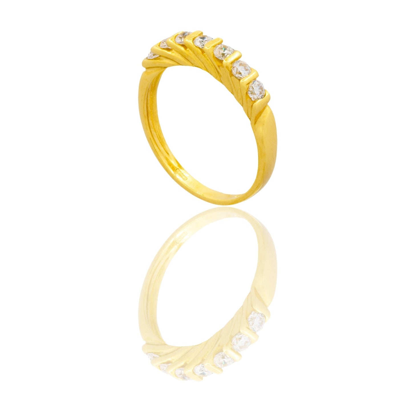 Anello Oro Giallo Oro 18 carati Veretta A Griffe 7 Pietre Zirconi Bianchi spessore gambo 1,2 mm , spessore pietre 3,2