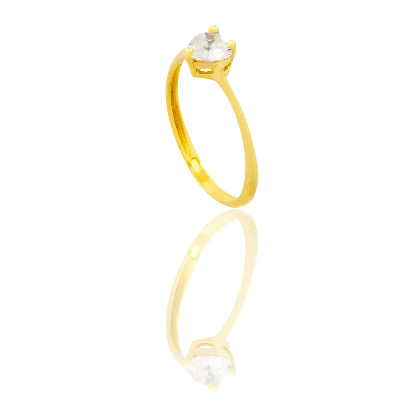 Anello Oro Giallo Oro 18 carati Solitario Cuore Zircone Bianco spessore gambo 1 mm , spessore pietre 5,6
