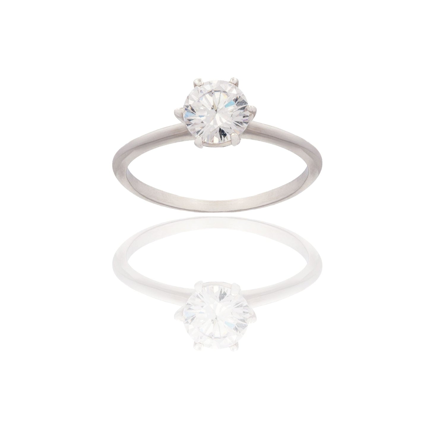 Anello Oro Bianco Oro 18 carati Solitario 6 Griffe Zircone Bianco spessore gambo 1 mm , spessore pietre 9,5