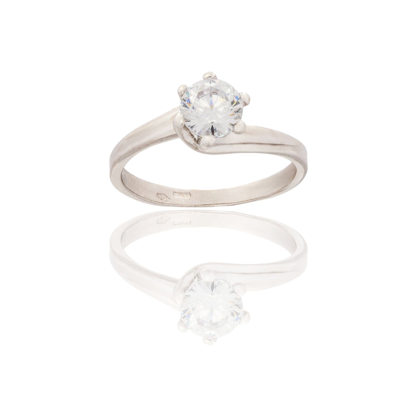 Anello Oro Bianco Oro 18 carati Solitario Gambo Forato Zircone Bianco mis.1