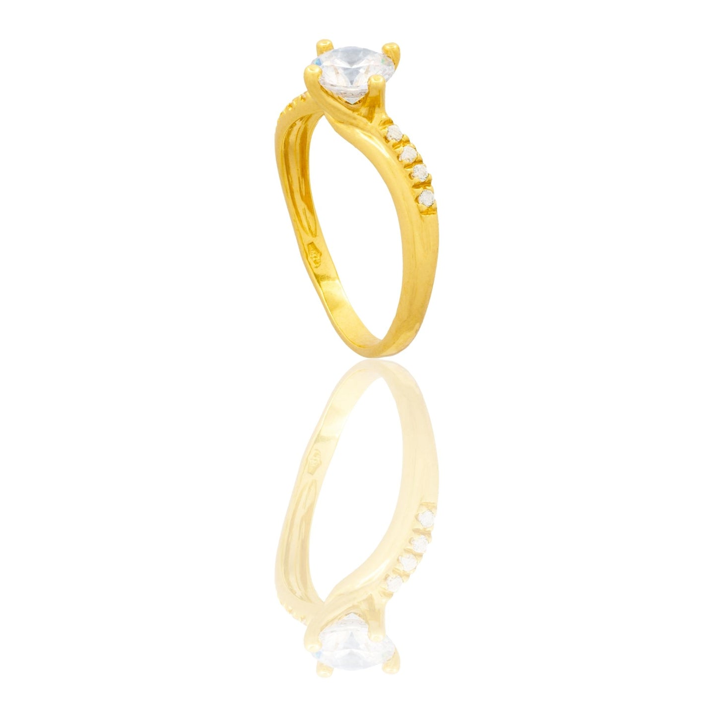 Anello Oro Giallo Oro 18 carati Solitario Gambo Zirconato Zircone Bianco