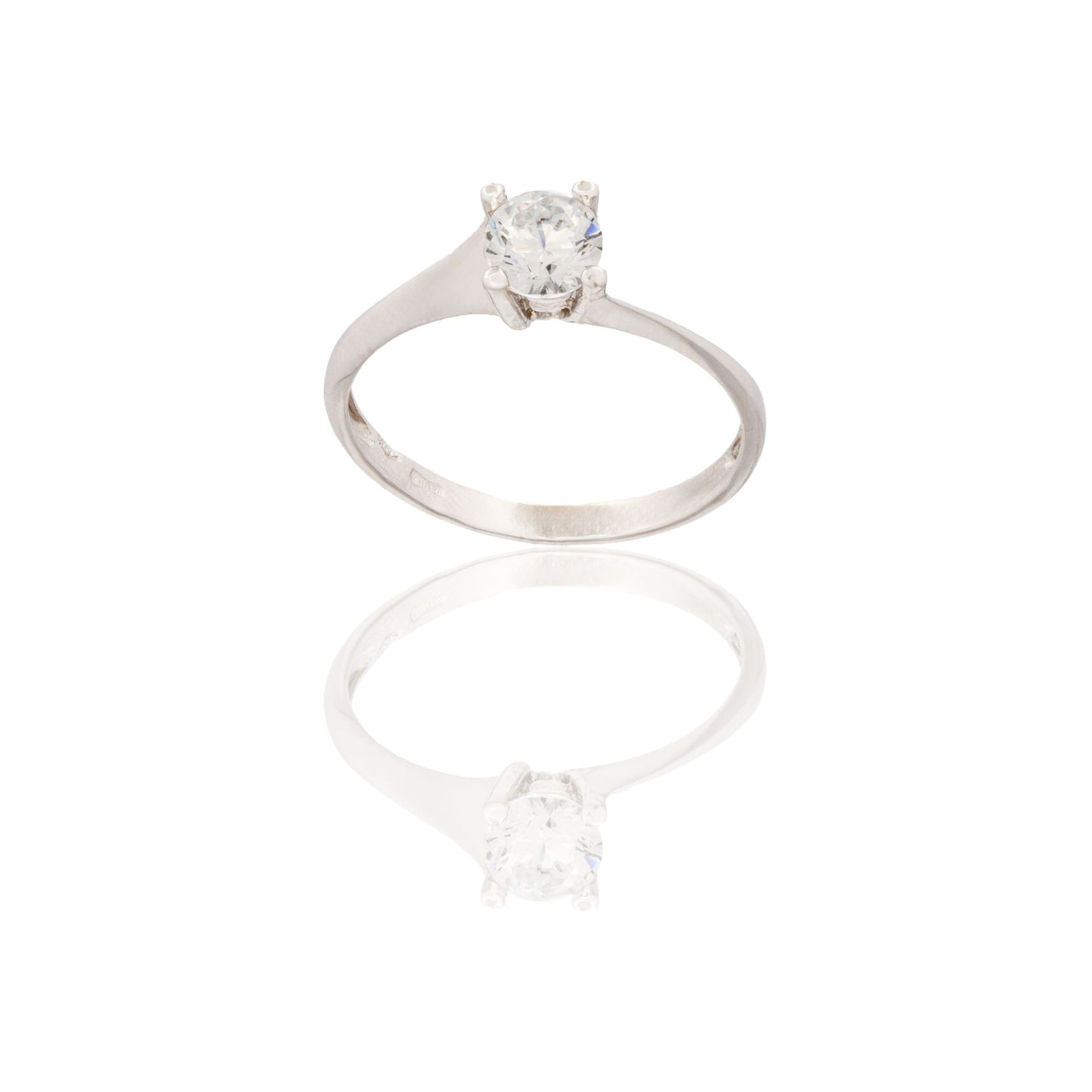 Anello Oro Bianco Oro 18 carati Solitario 4 Griffe Modello Valentino Zircone Bianco