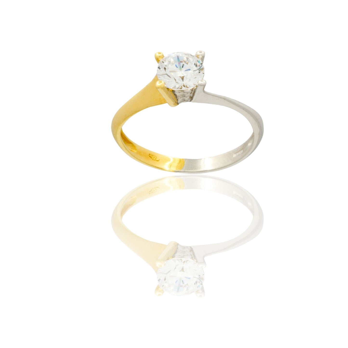 Anello Oro Giallo, Oro Bianco Oro 18 carati Solitario 4 Griffe Modello Valentino Zircone Bianco