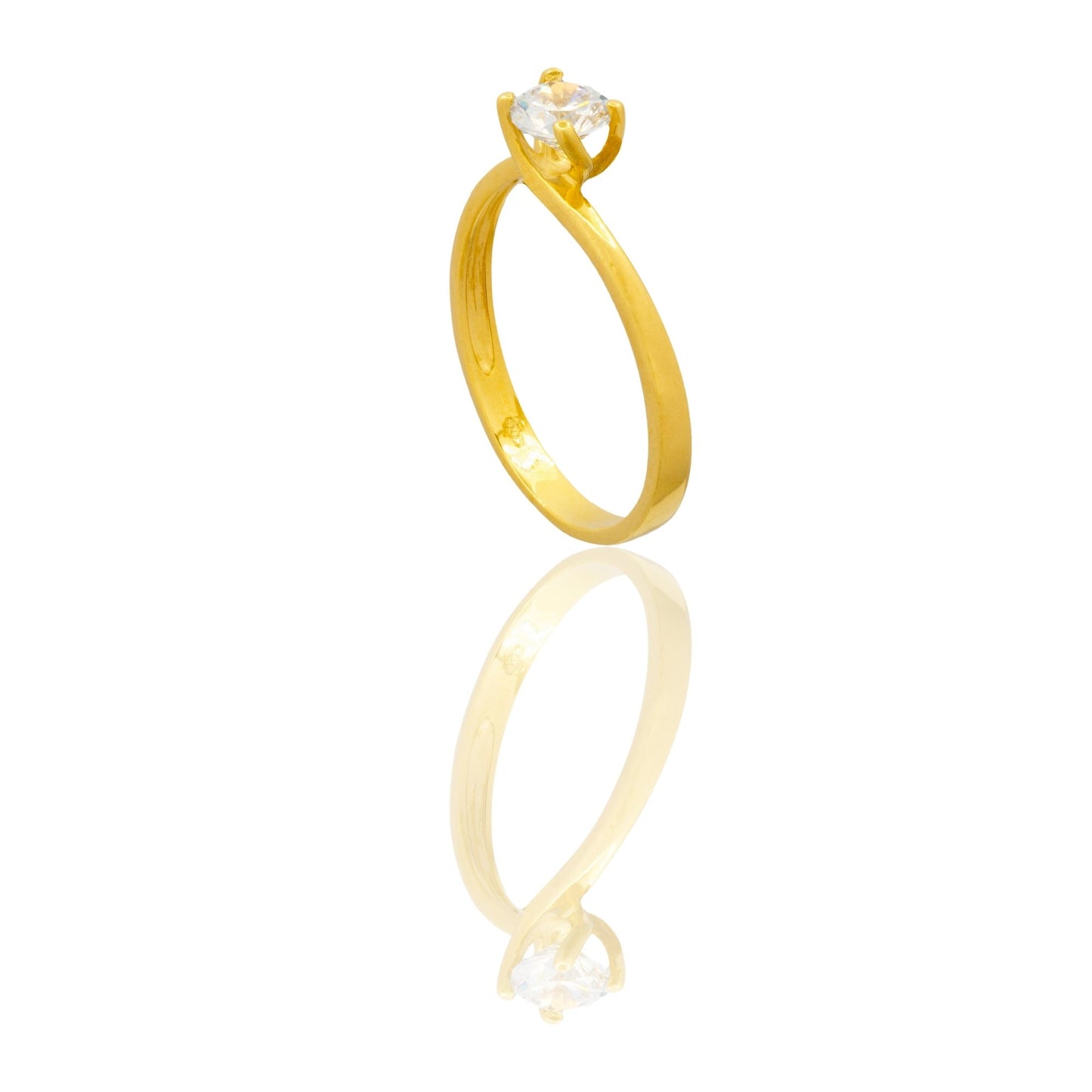 Anello Oro Giallo Oro 18 carati Solitario 4 Griffe Modello Valentino Zircone Bianco spessore gambo 1 mm , spessore pietra 4,60