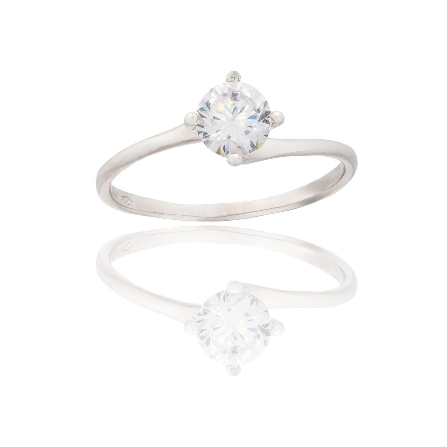 Anello Oro Bianco Oro 18 carati Solitario 4 Griffe Modello Valentino Zircone Bianco spessore gambo 1 mm , spessore pietra 2,5