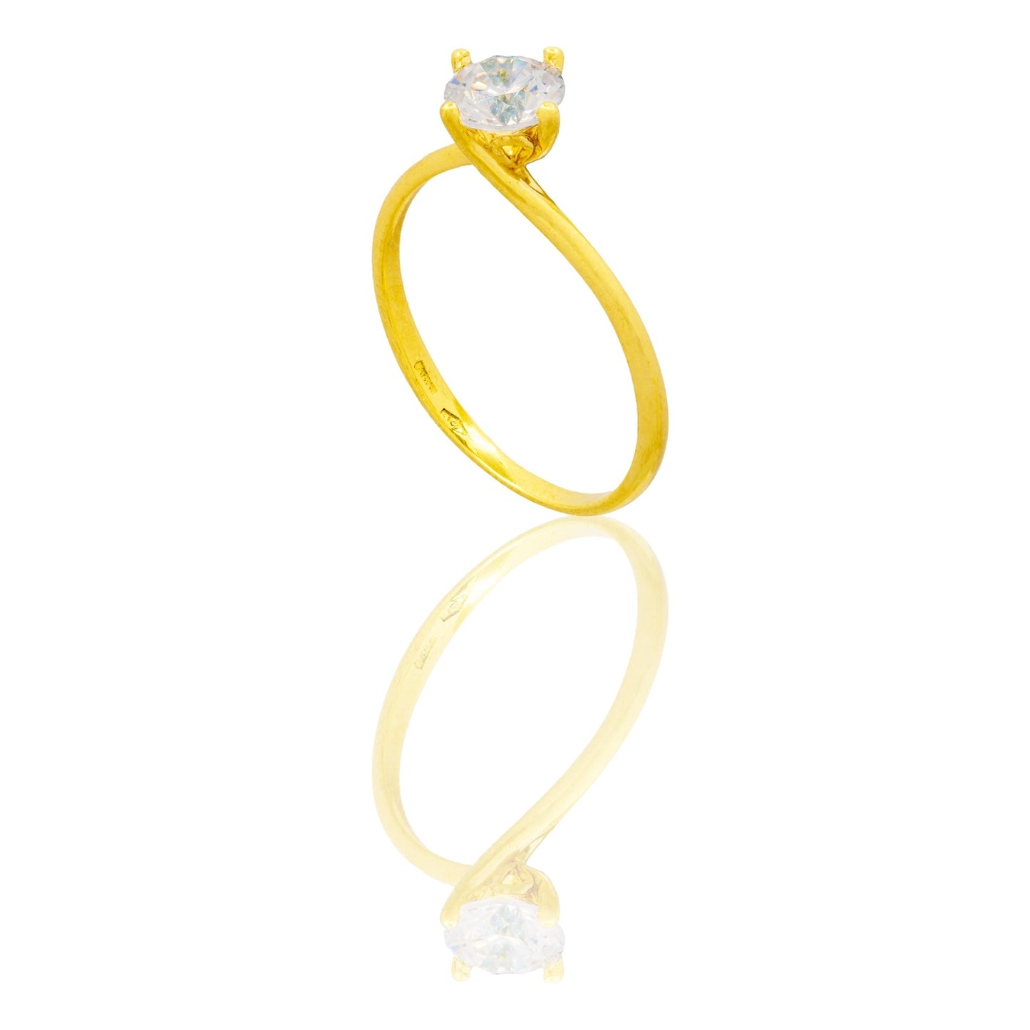 Anello Oro Giallo Oro 18 carati Solitario 4 Griffe Modello Valentino Zircone Bianco spessore gambo 1 mm , spessore pietra 2,5