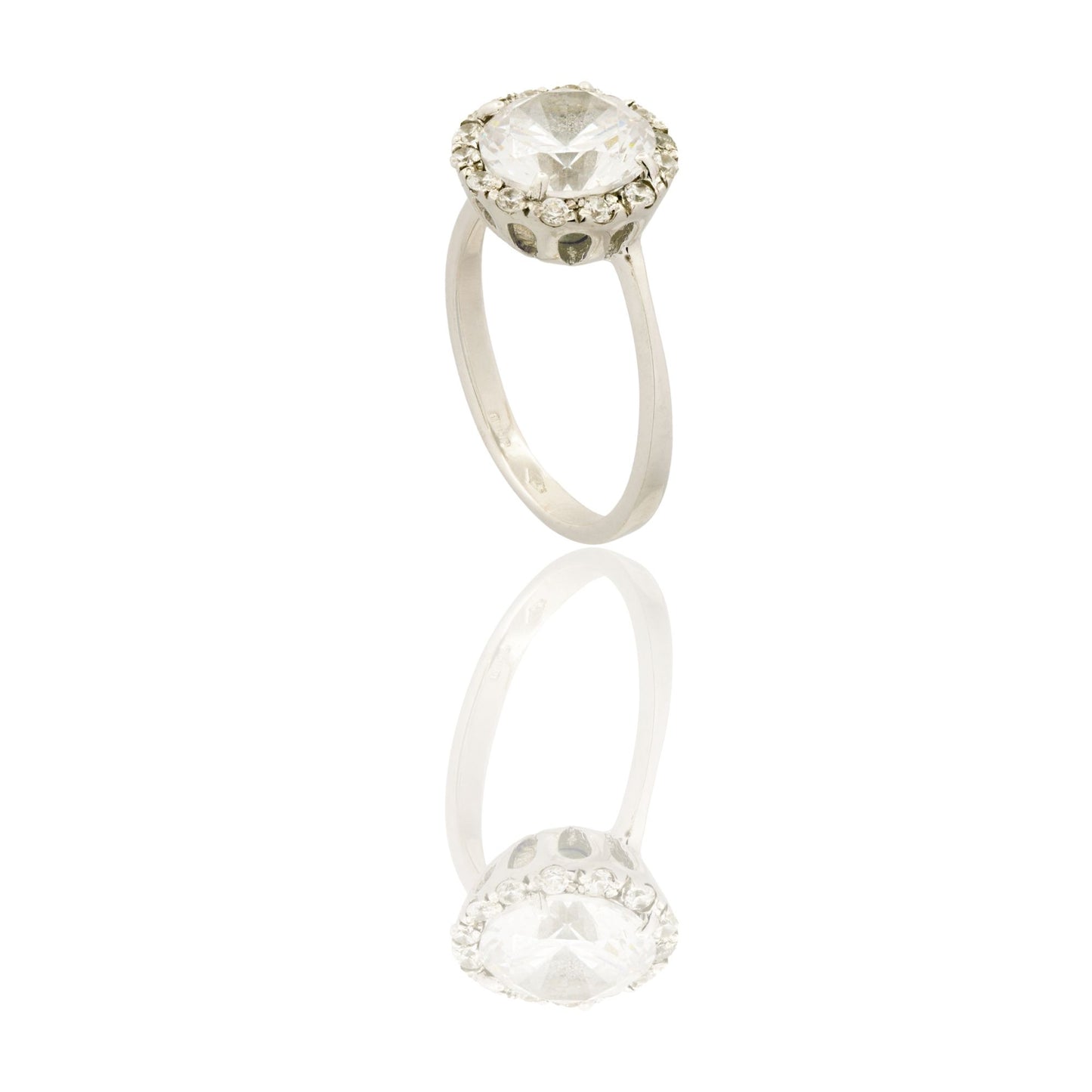 Anello Oro Bianco Oro 18 carati Centro E Contorno Zirconi Bianchi