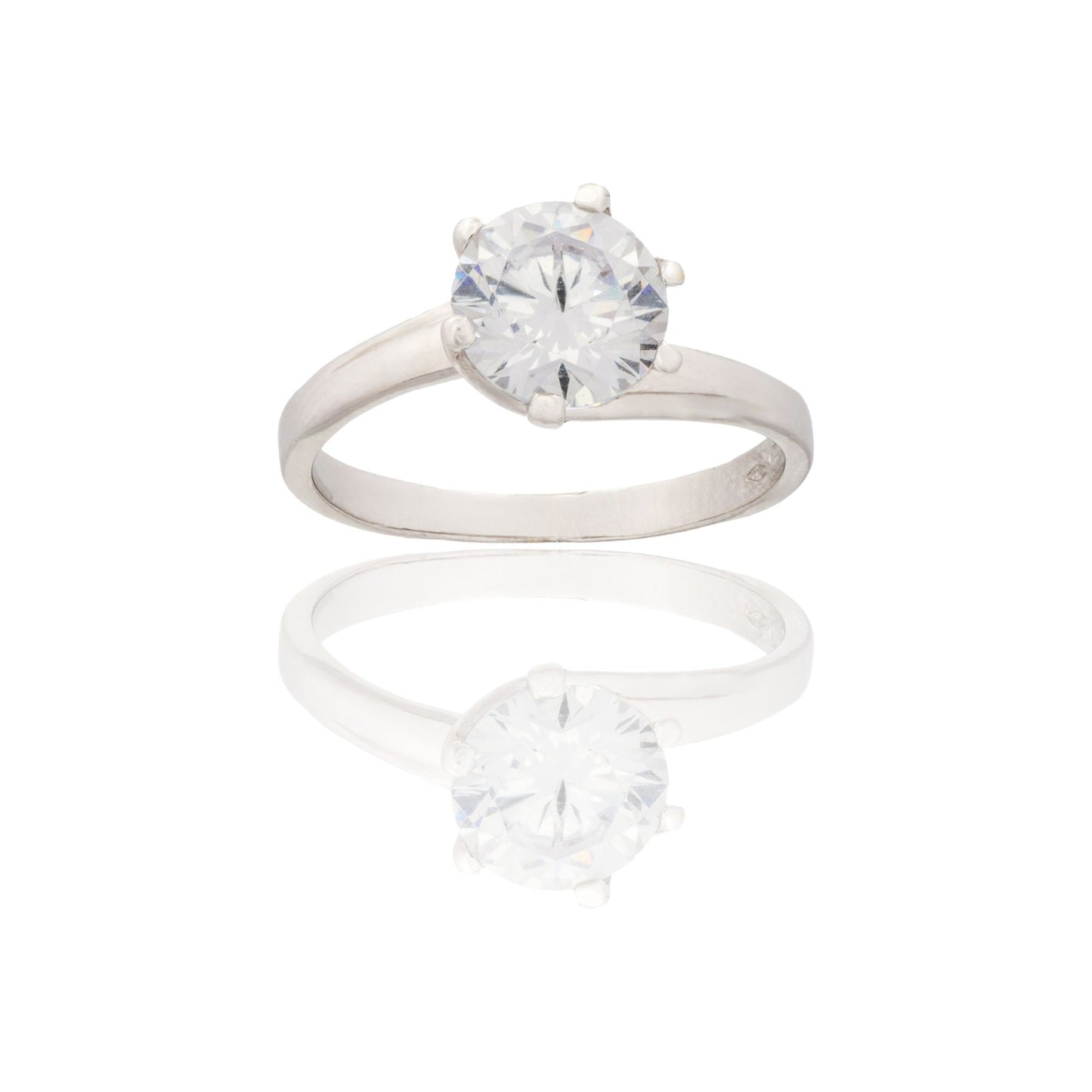 Anello Oro Bianco Oro 18 carati Solitario 6 Griffe Zircone Bianco spessore gambo 1 mm , spessore pietra 7,4
